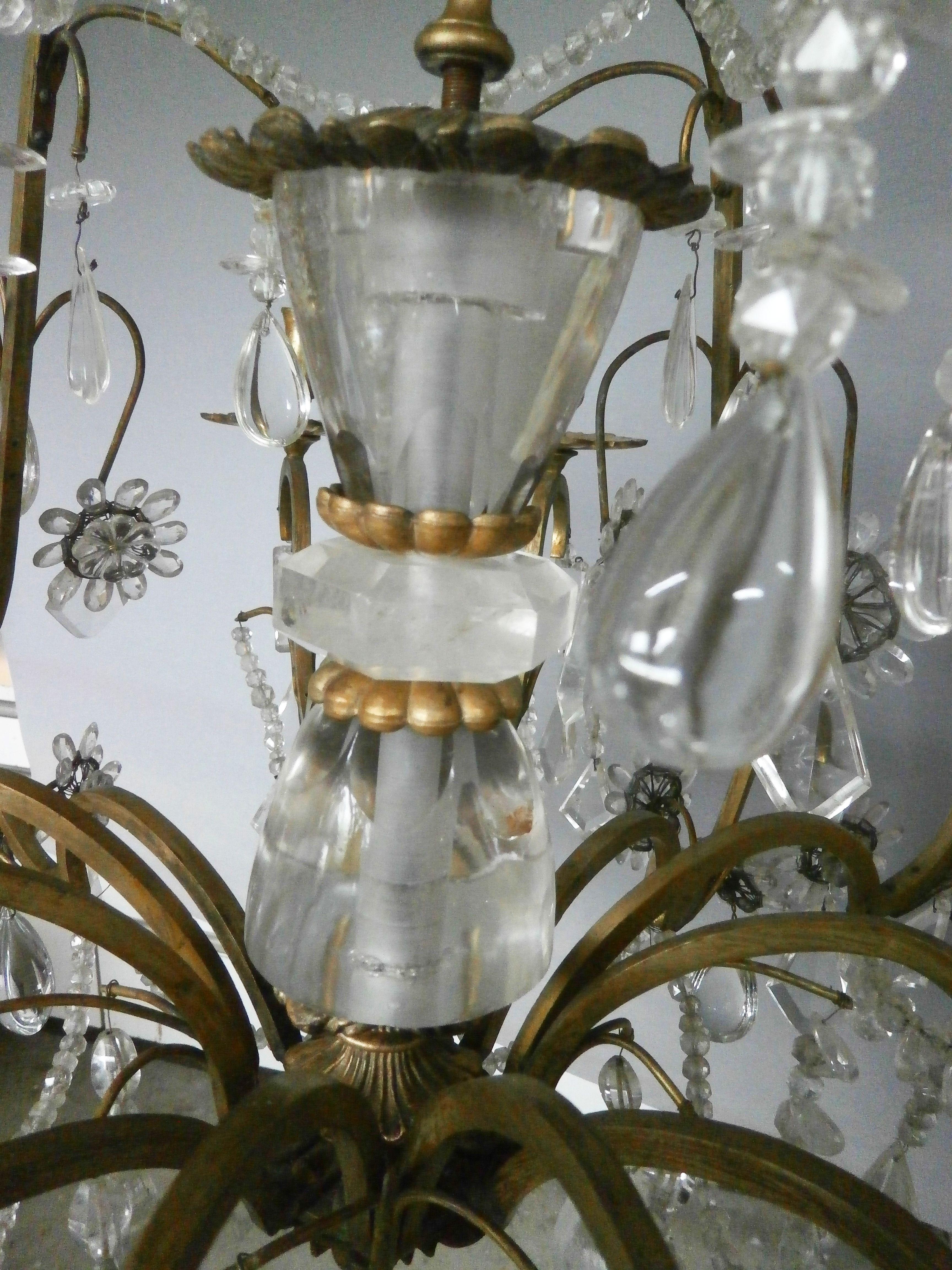 Gilt Beautiful cage chandelier in rock crystal and gilt bronze, Paris 19th century For Sale