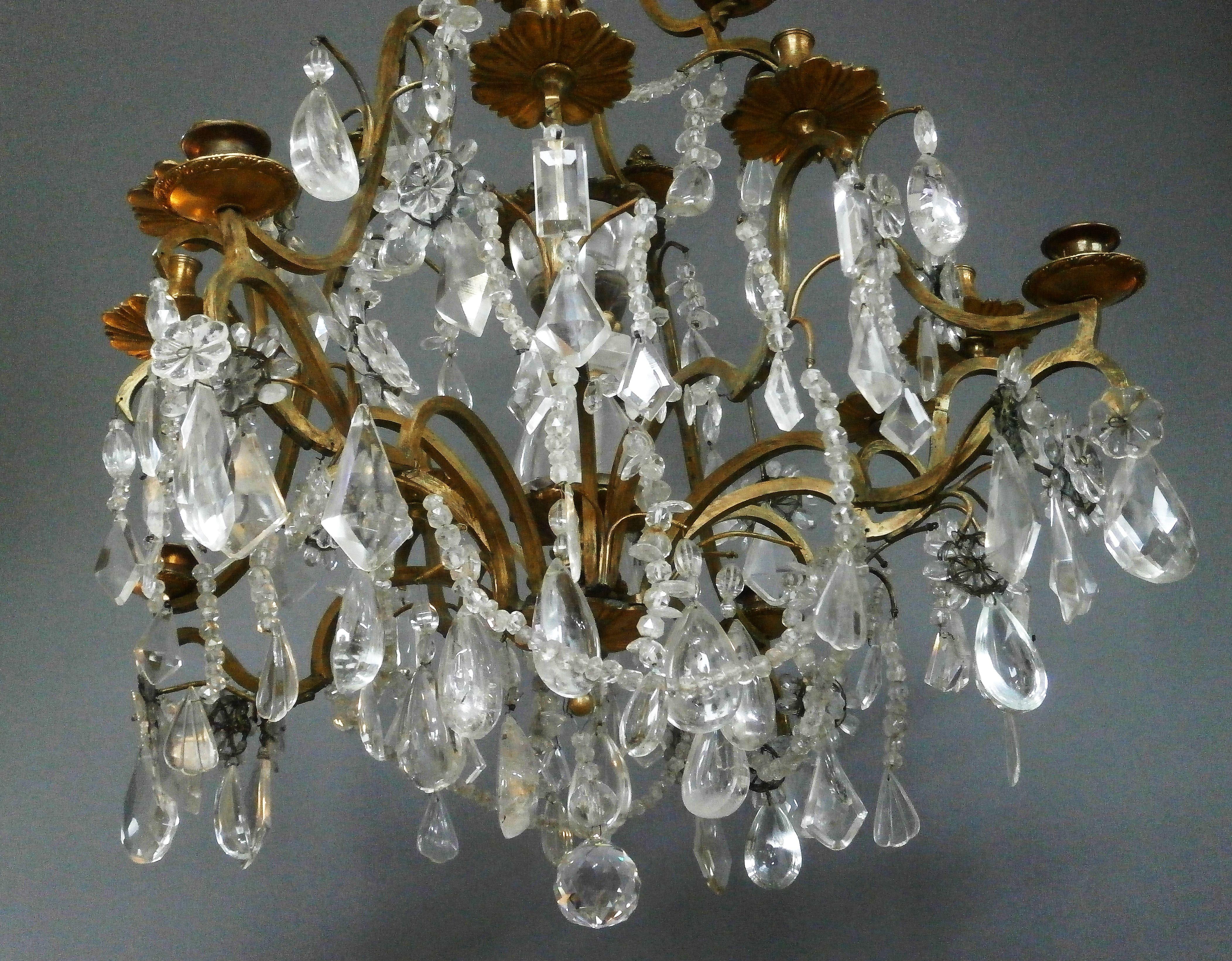 Bronze Beautiful cage chandelier in rock crystal and gilt bronze, Paris 19th century For Sale
