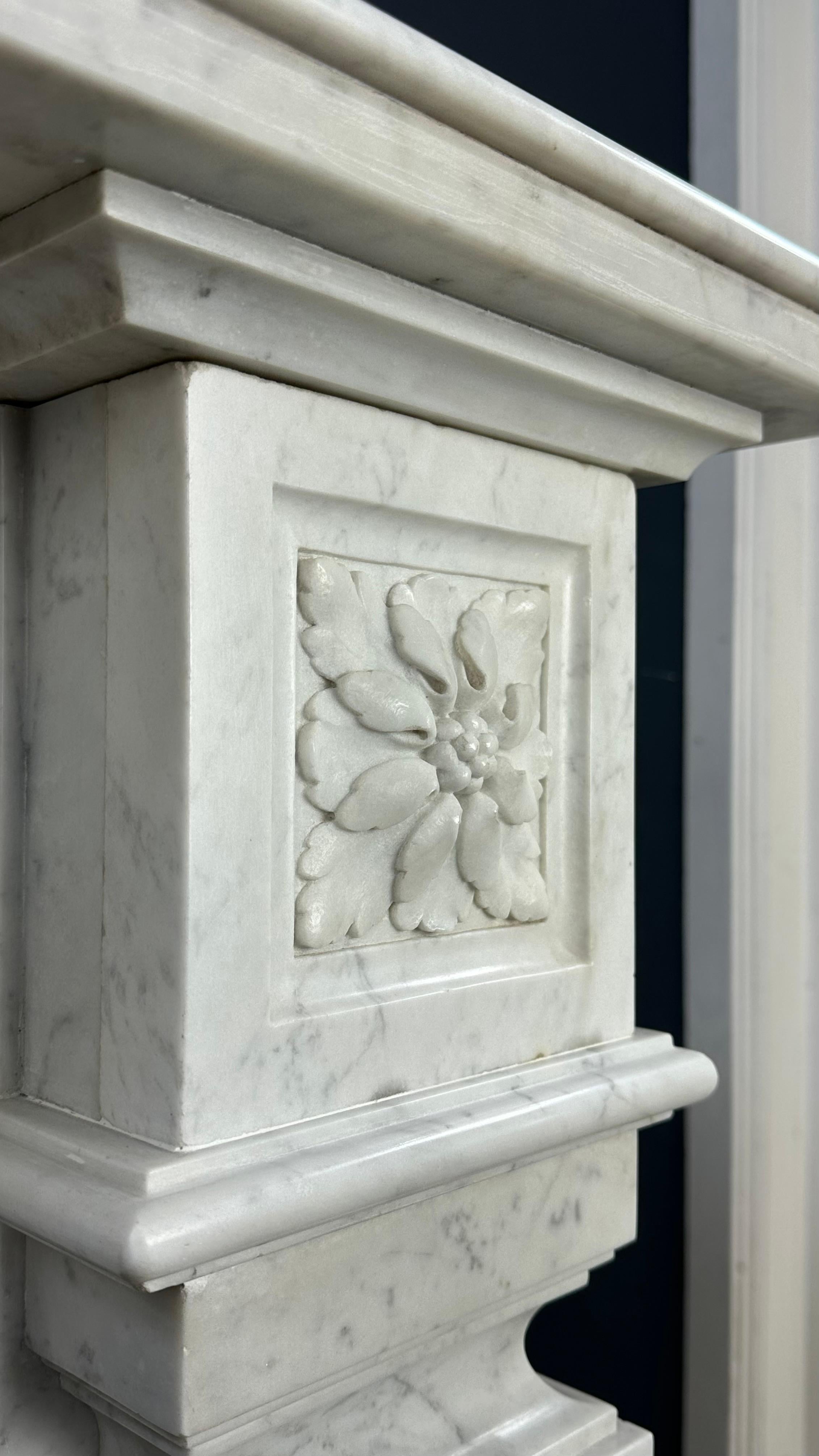 19th Century Beautiful Carrara Marble Antique Fireplace Surround Empire Style *Free Shipping For Sale