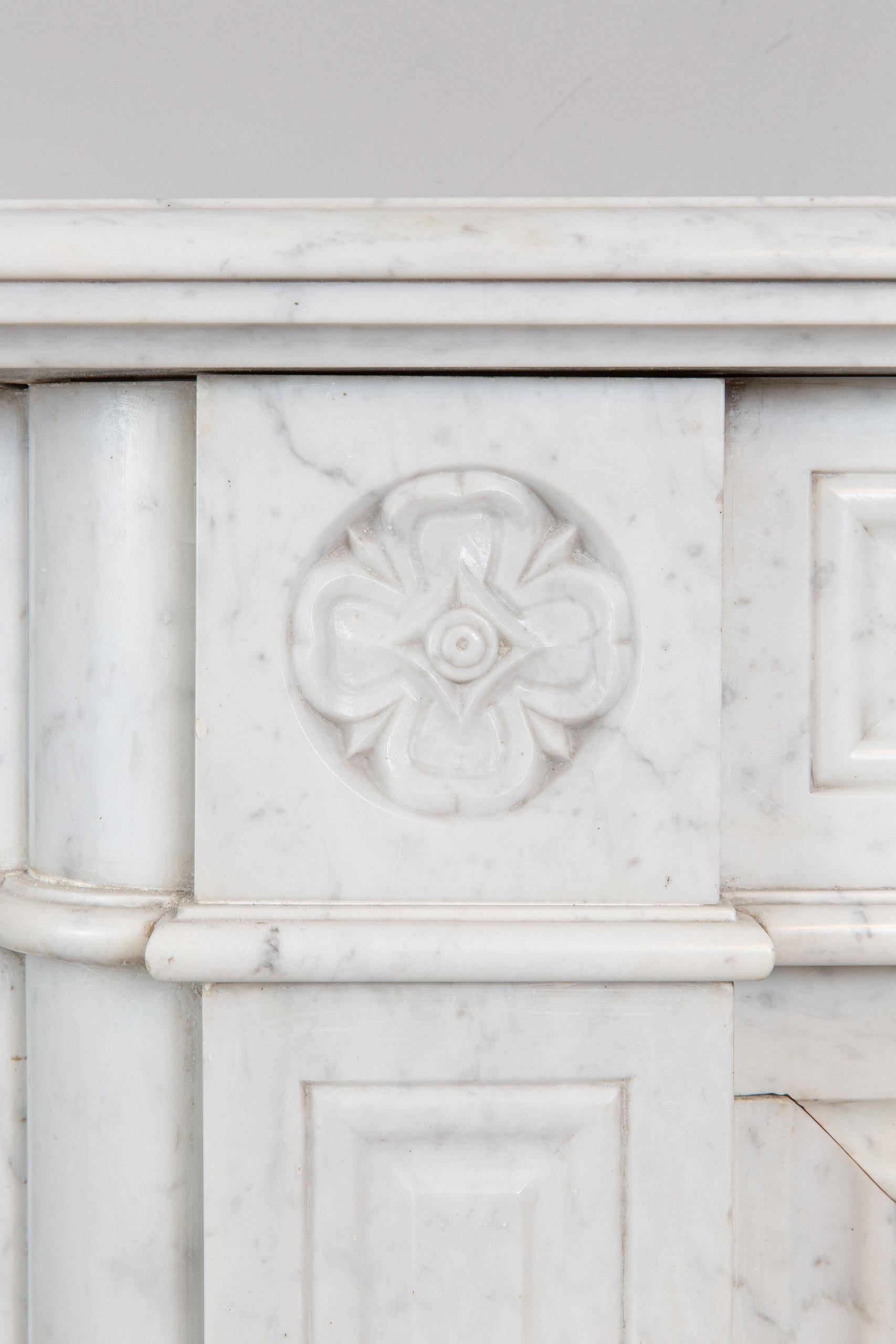 Hand-Carved Beautiful French Carrara Marble Antique Marble Neoclassical Fireplace Surround For Sale