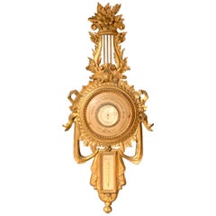 Beautiful Carved Giltwood Louis XVI Style Lyre Barometer