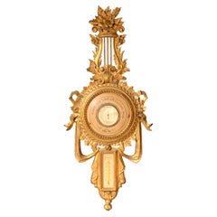 Beautiful Carved Giltwood Louis XVI Style Lyre Barometer