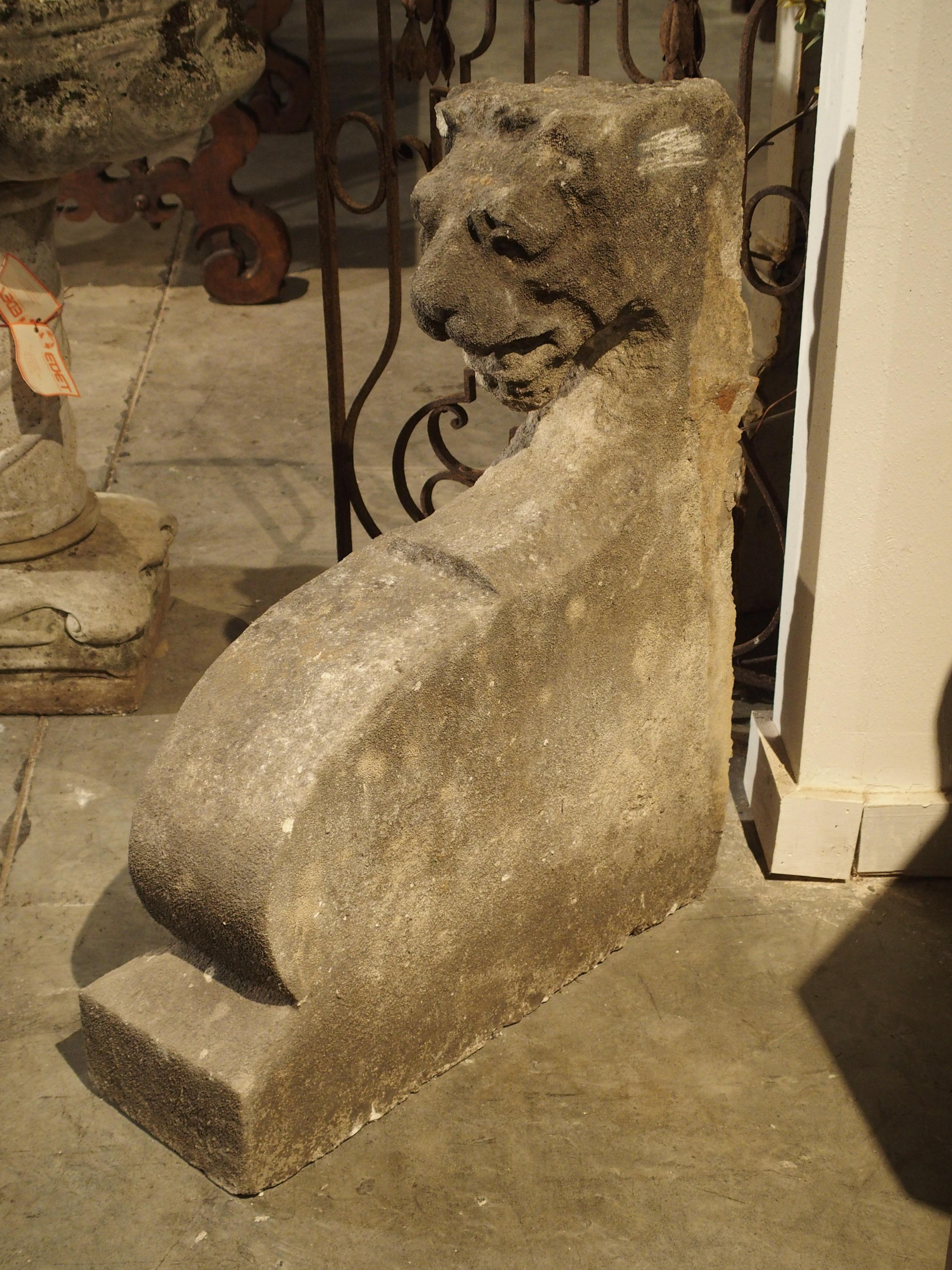 Beautiful Carved Limestone Lion Architectural, Burgundy France, 17th Century 1