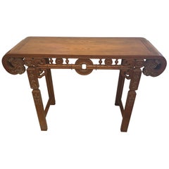 Beautiful Carved Oak Vintage Asian Style Console Table