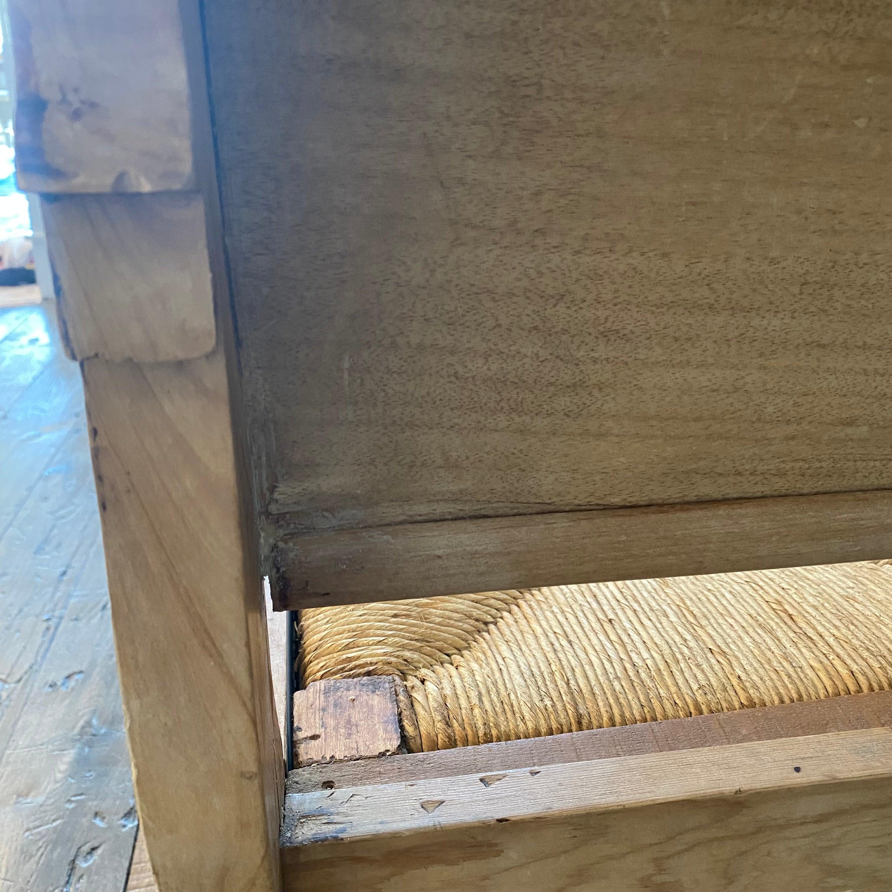 Beautiful Carved Pine Swan Neck Bench Settee with Rush Seat 7