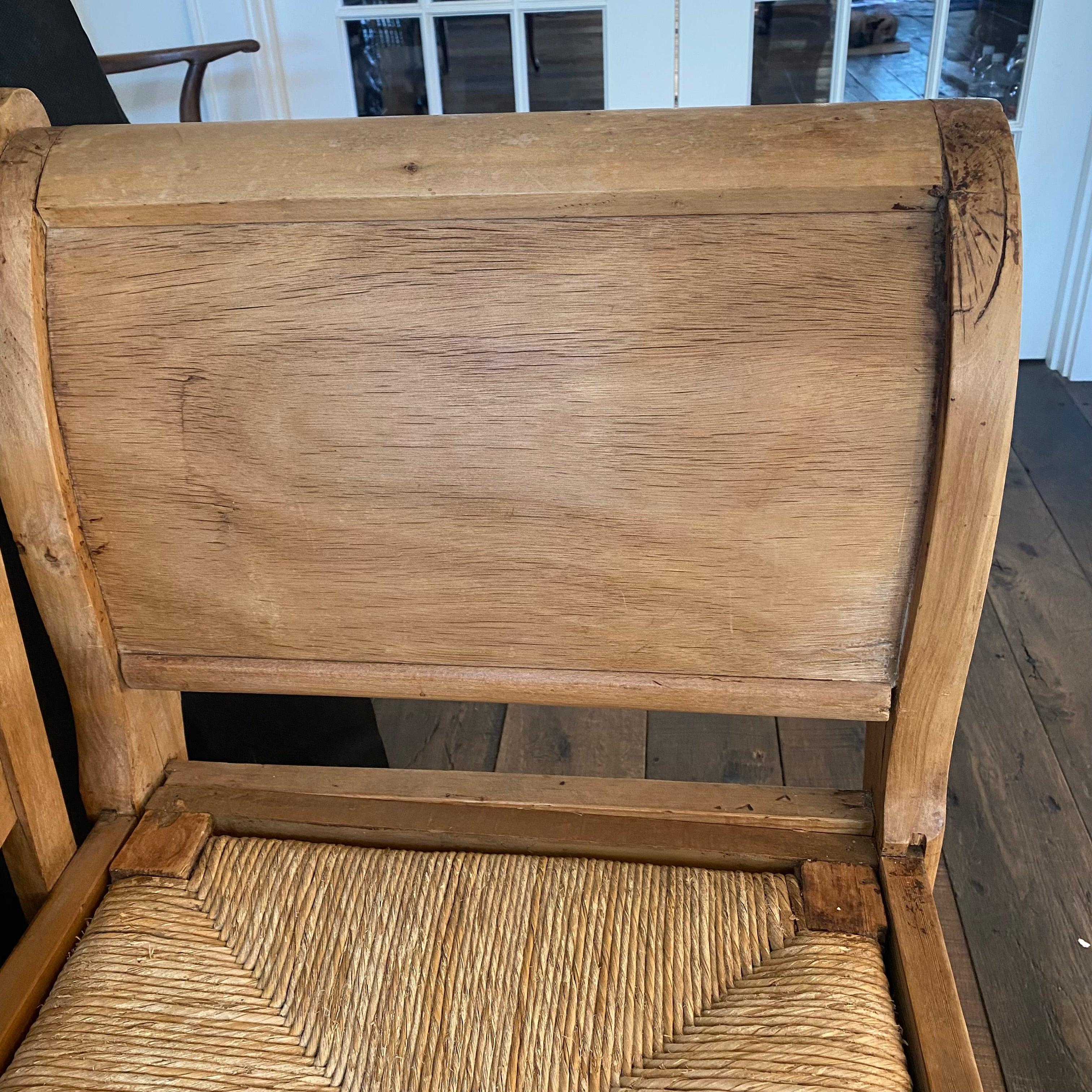 Beautiful Carved Pine Swan Neck Bench Settee with Rush Seat 1
