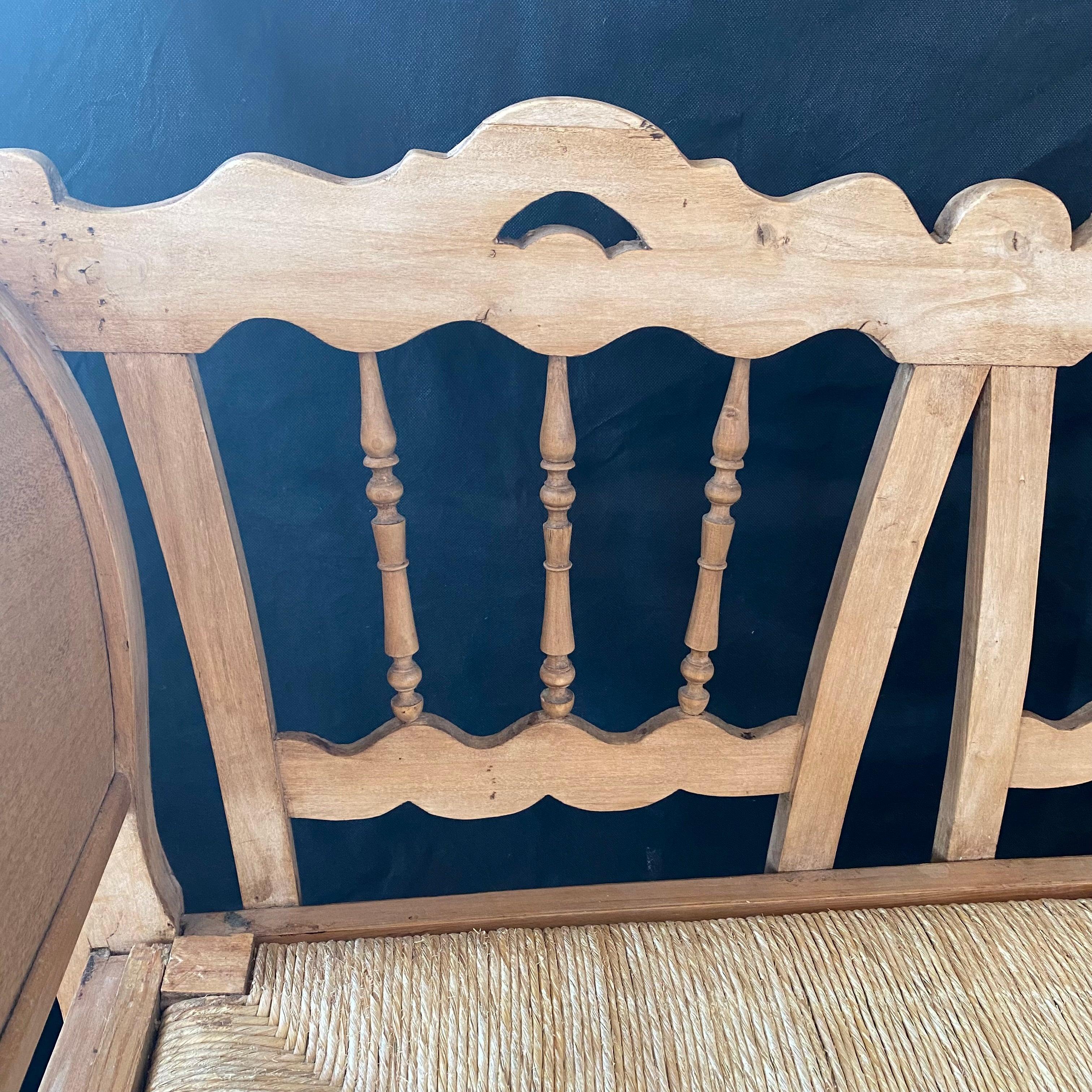 Beautiful Carved Pine Swan Neck Bench Settee with Rush Seat 3
