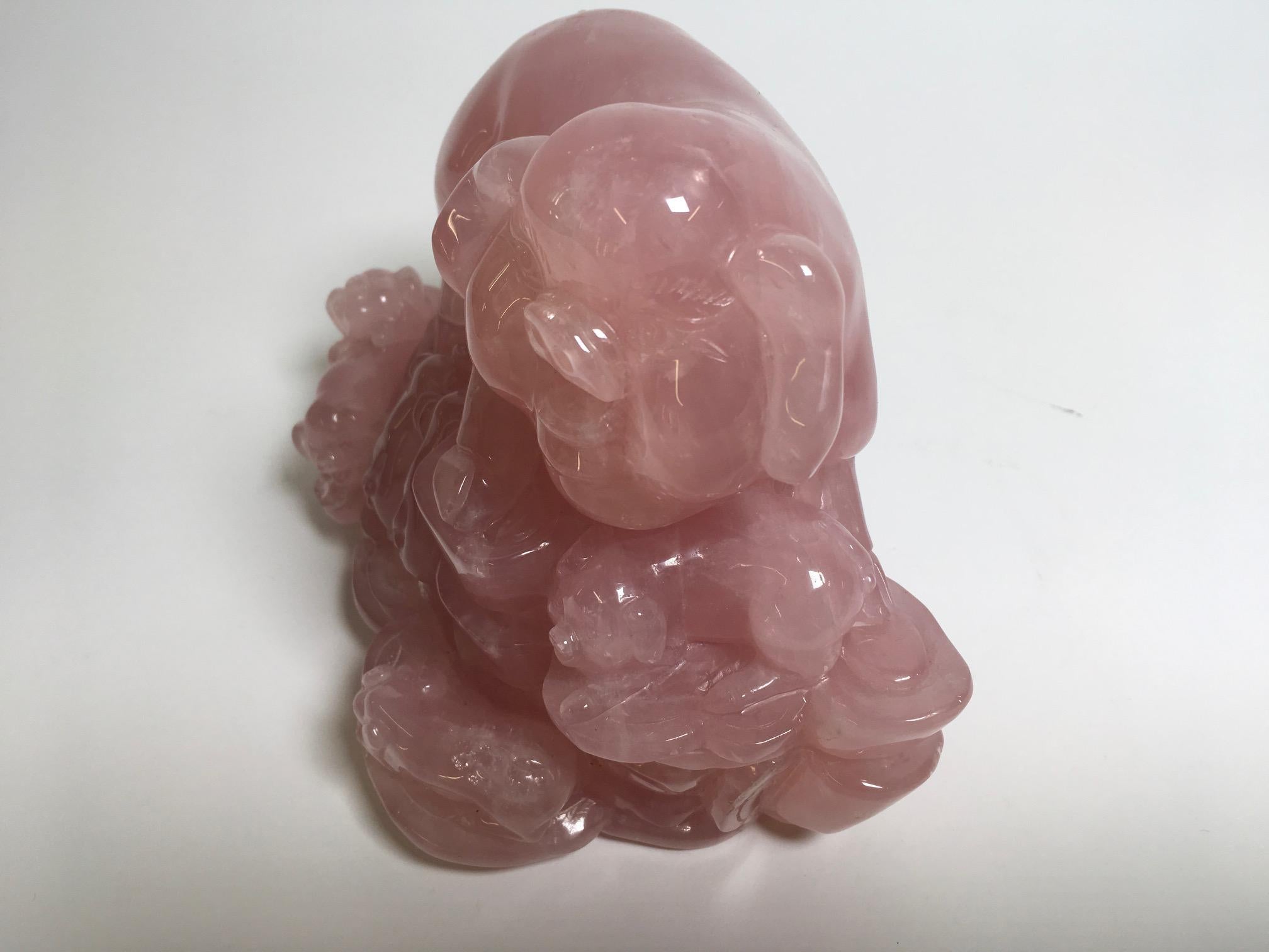 Chinese Beautiful Carved Rose Quartz Sculpture For Sale