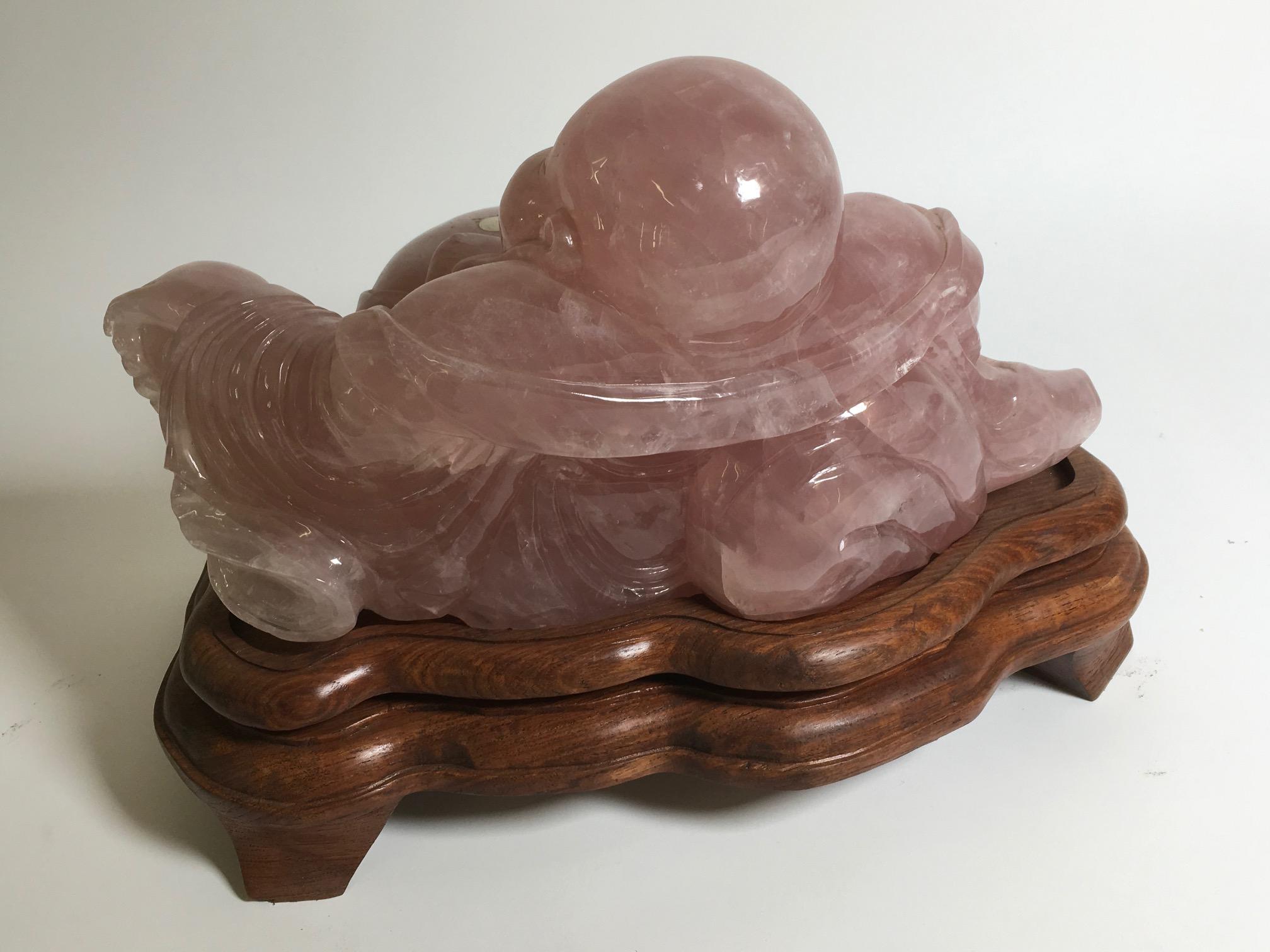 Chinese Beautiful Carved Rose Quartz Sculpture For Sale