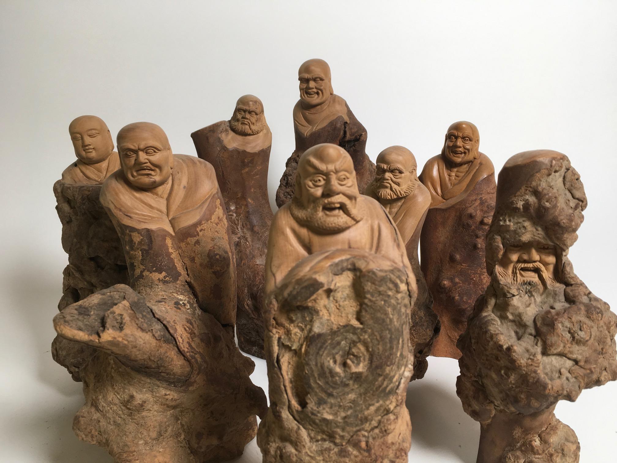 Chinois Magnifiques sculptures en bois de vigne sculpté en vente