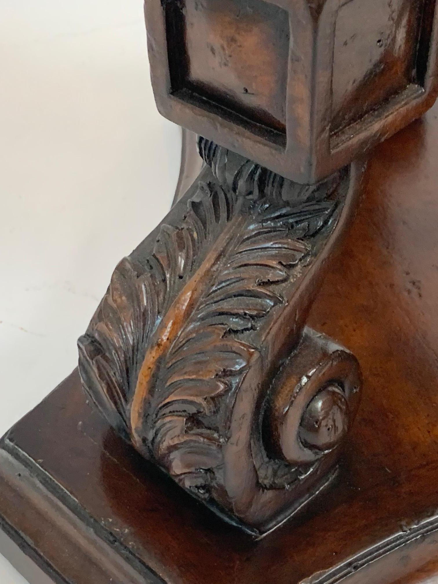 American Beautiful Carved Walnut & Leather Pedestal by John Richard For Sale