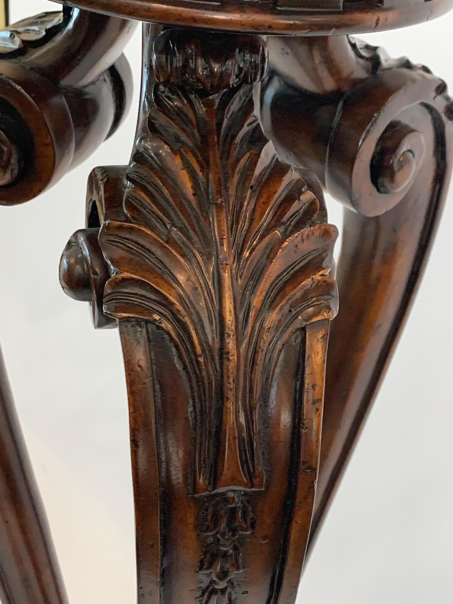Beautiful Carved Walnut & Leather Pedestal by John Richard For Sale 2