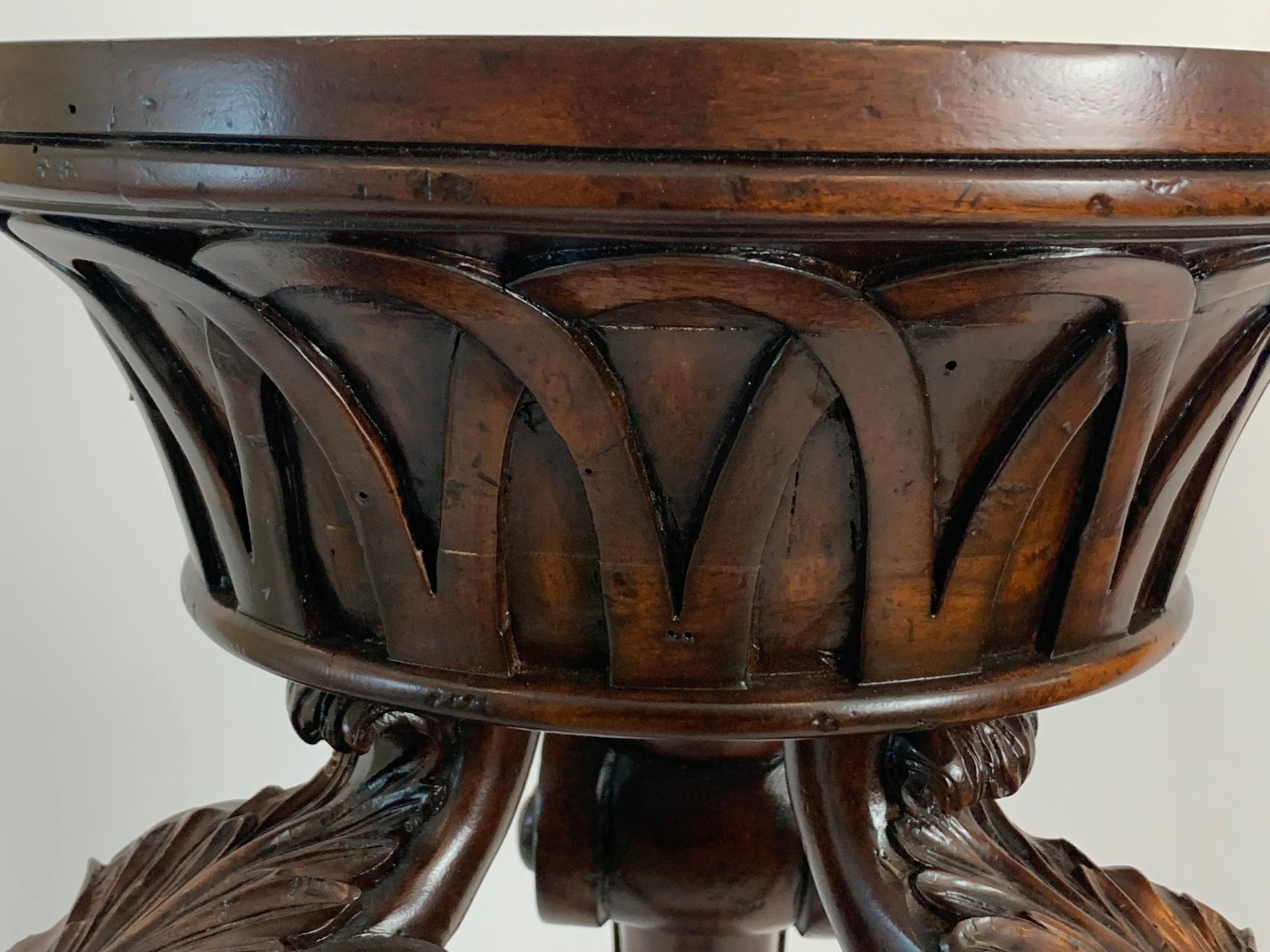 Beautiful Carved Walnut & Leather Pedestal by John Richard For Sale 3