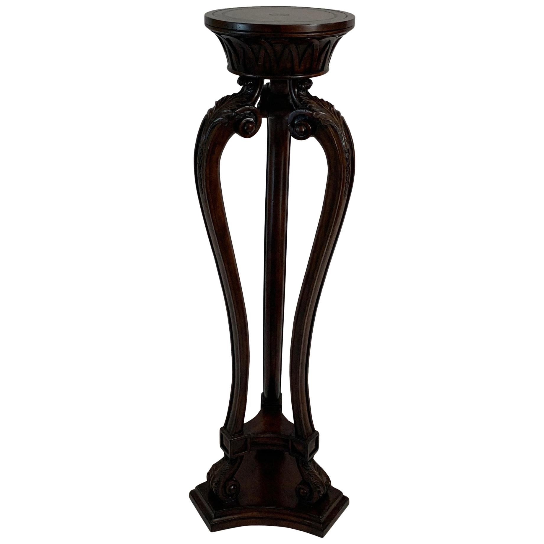 Beautiful Carved Walnut & Leather Pedestal by John Richard For Sale