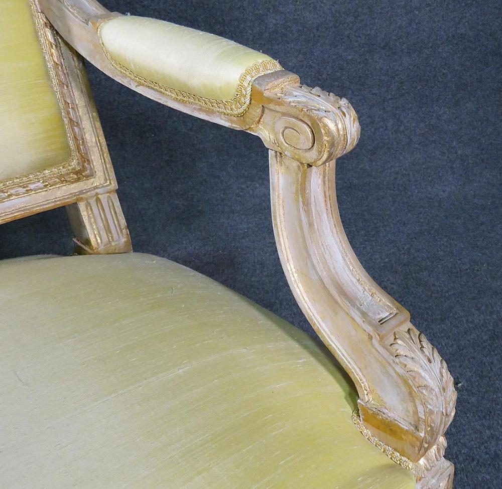 Early 20th Century Beautiful Carved White Washed French Louis XVI Fauteuils Open Armchairs