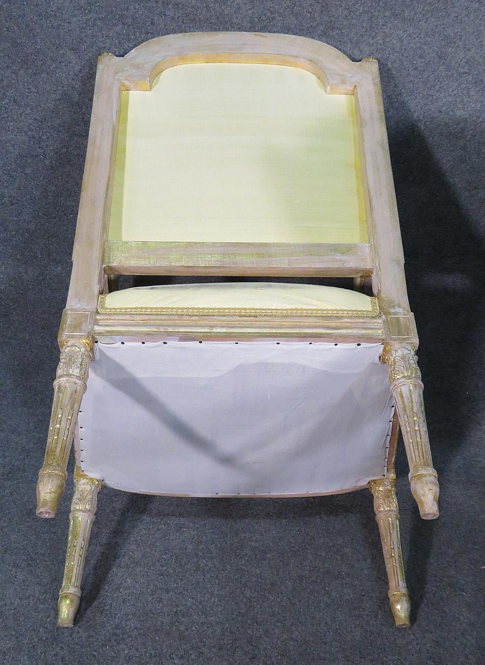 Beautiful Carved White Washed French Louis XVI Fauteuils Open Armchairs 3