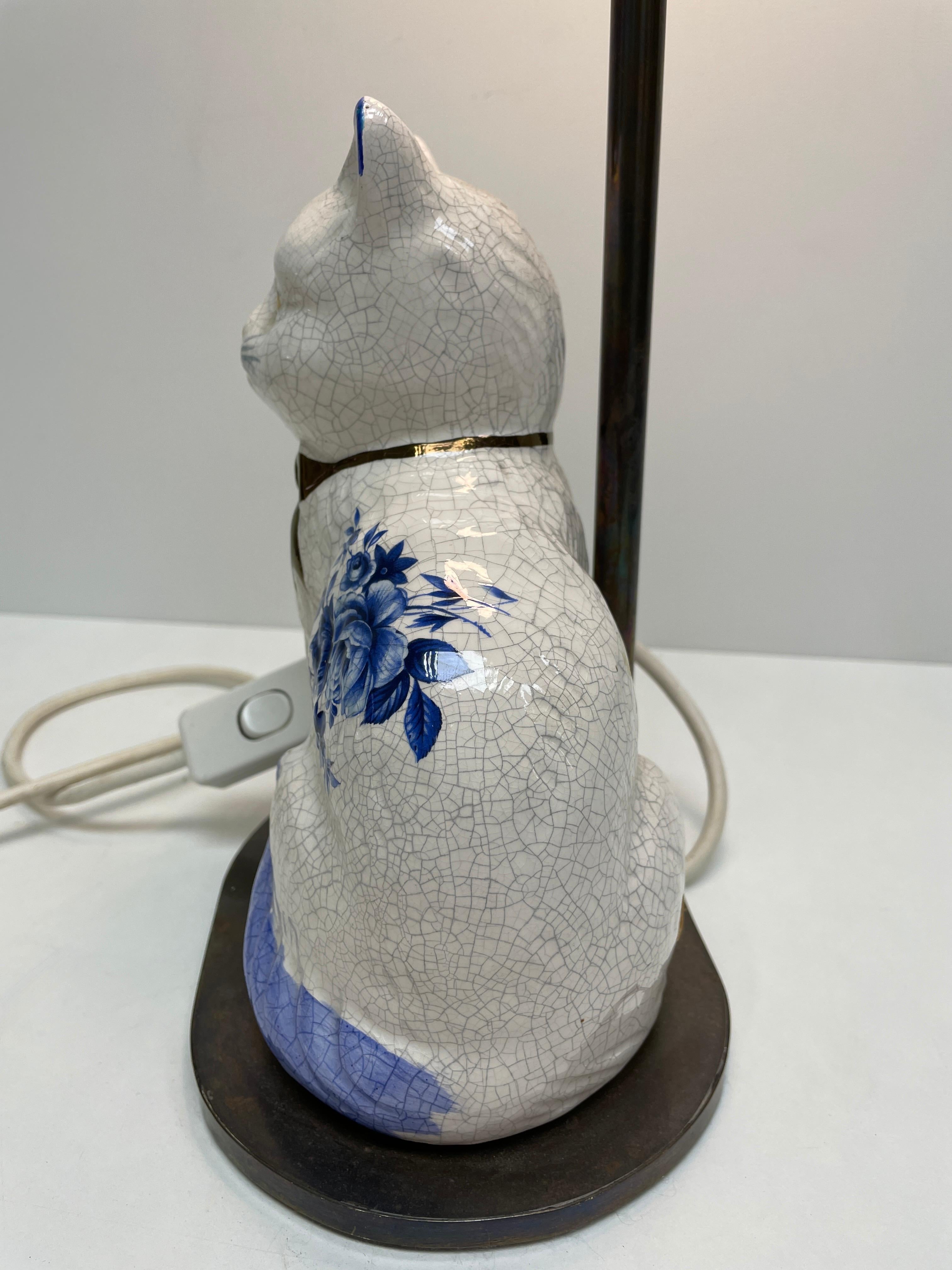 Ceramic Beautiful Cat Statue Figurine Table Lamp Vintage, Germany 1960s For Sale