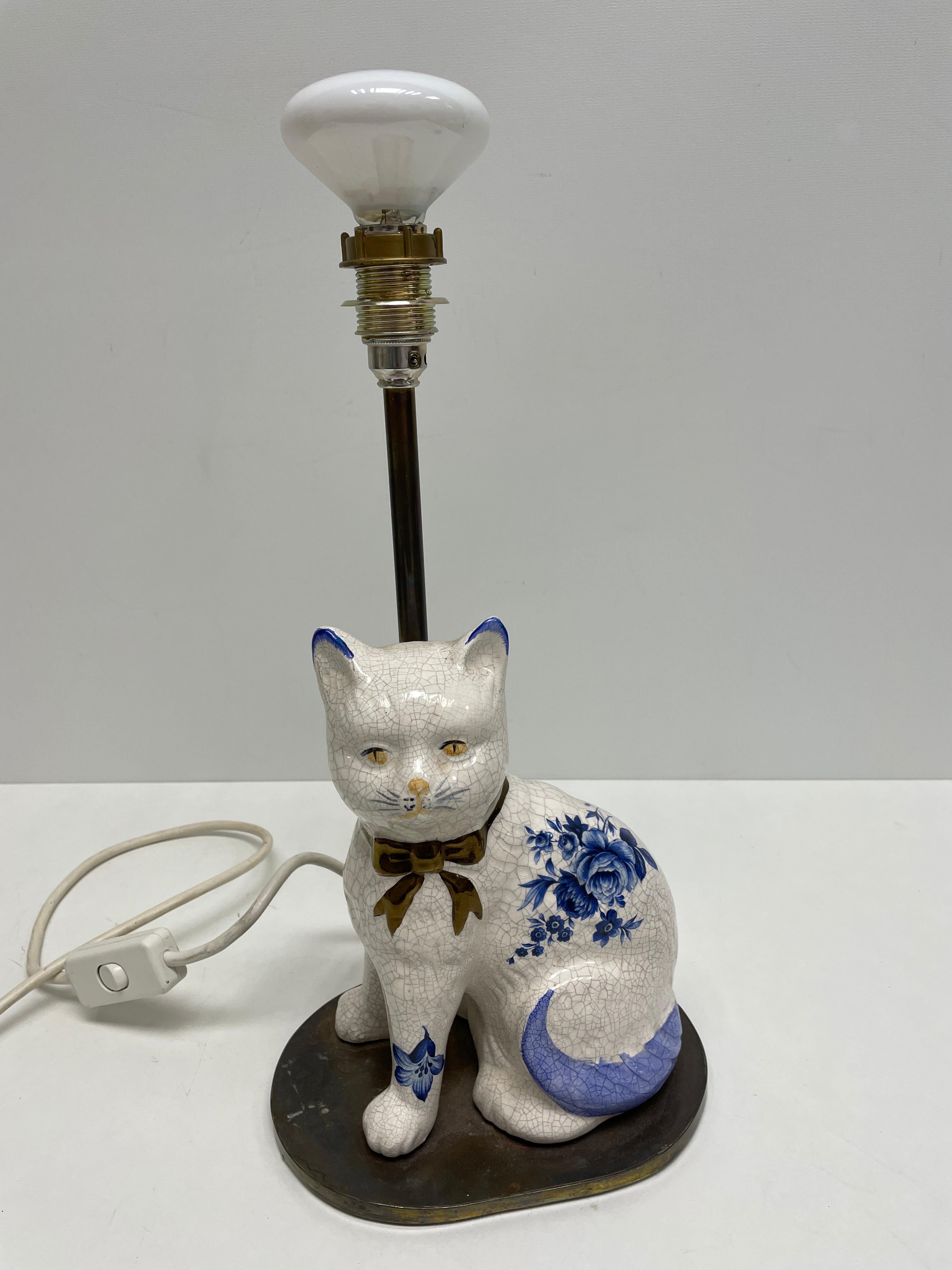 Beautiful Cat Statue Figurine Table Lamp Vintage, Germany 1960s For Sale 1