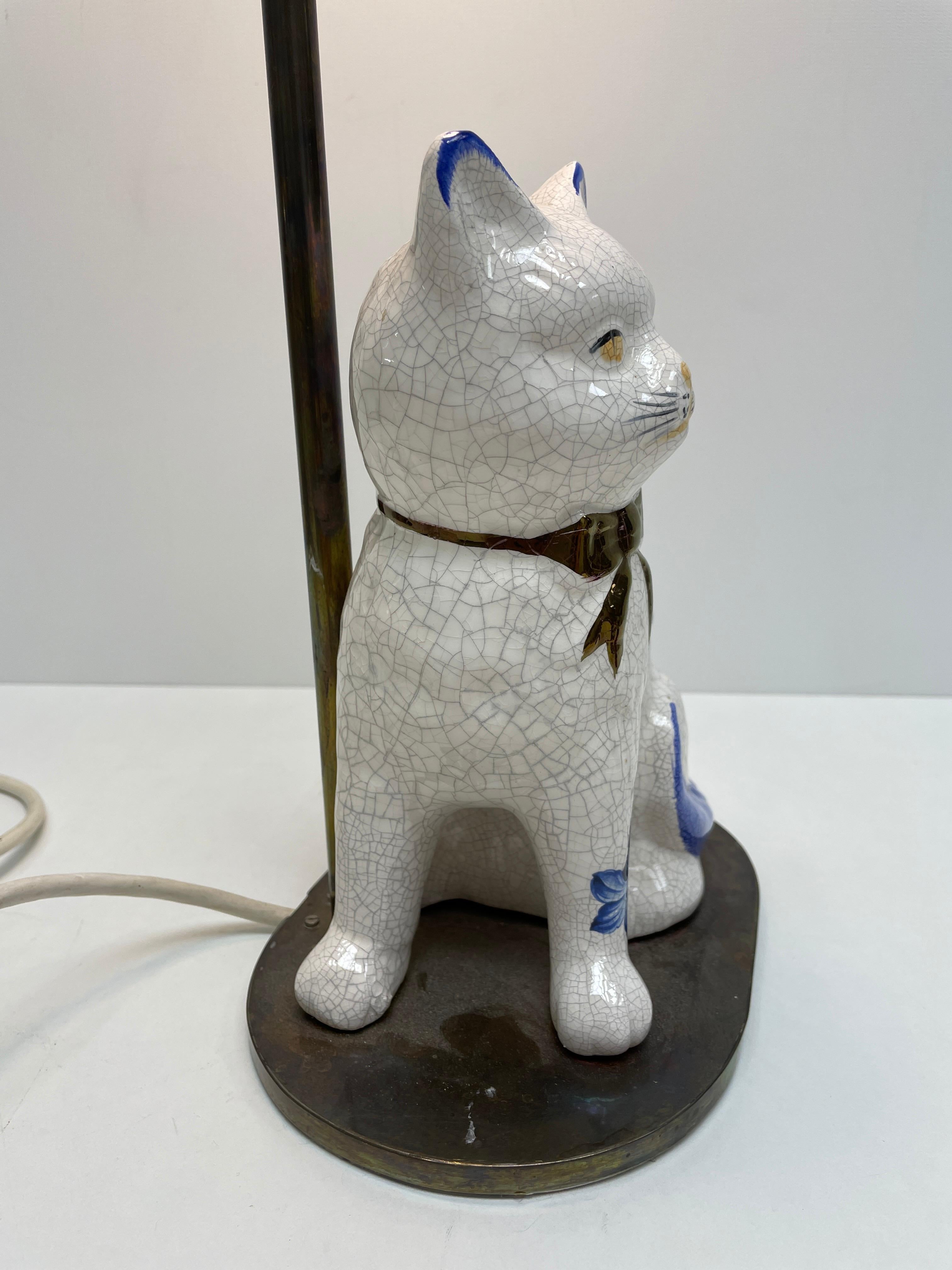Hand-Crafted Beautiful Cat Statue Figurine Table Lamp Vintage, Germany 1960s For Sale