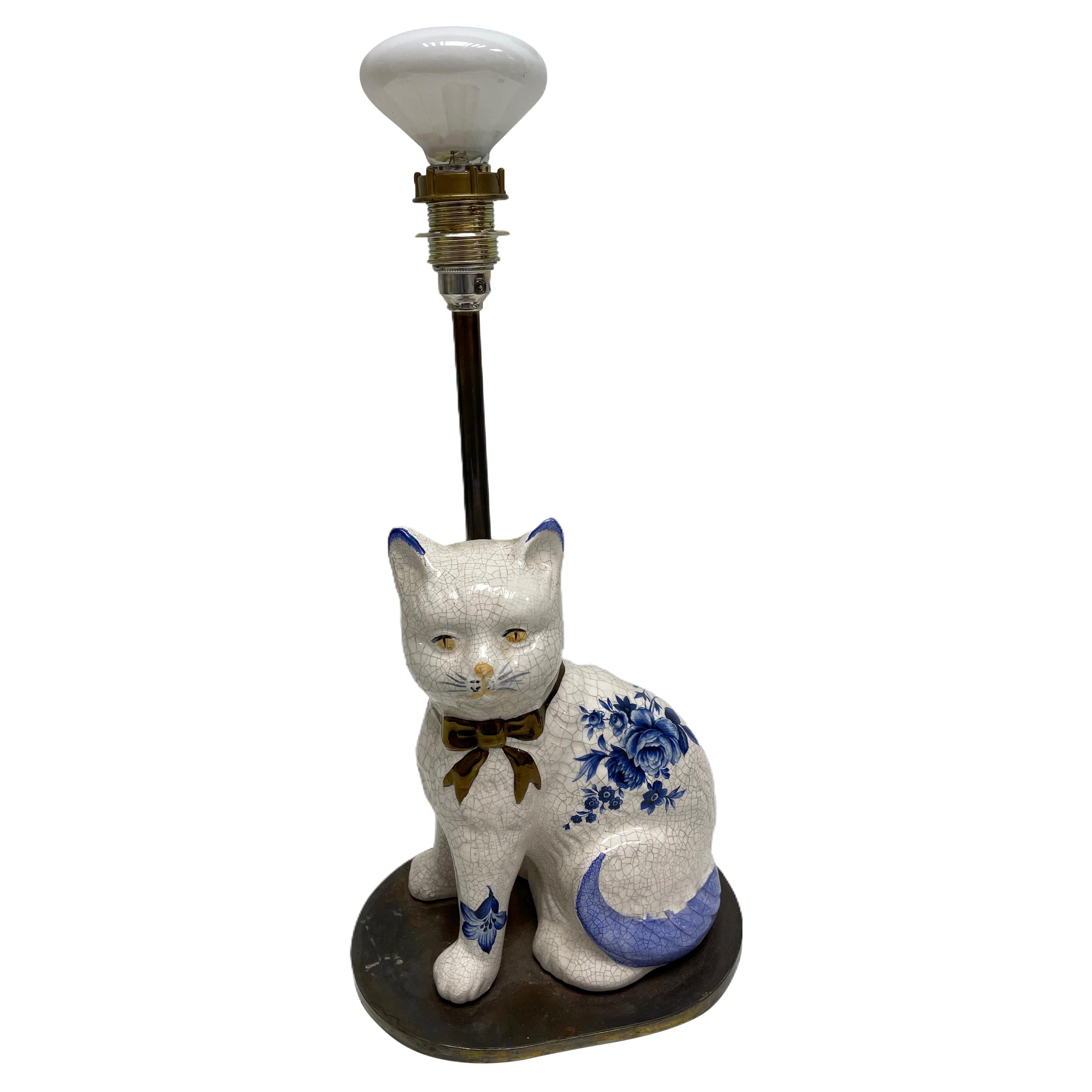 Beautiful Cat Statue Figurine Table Lamp Vintage, Germany 1960s For Sale