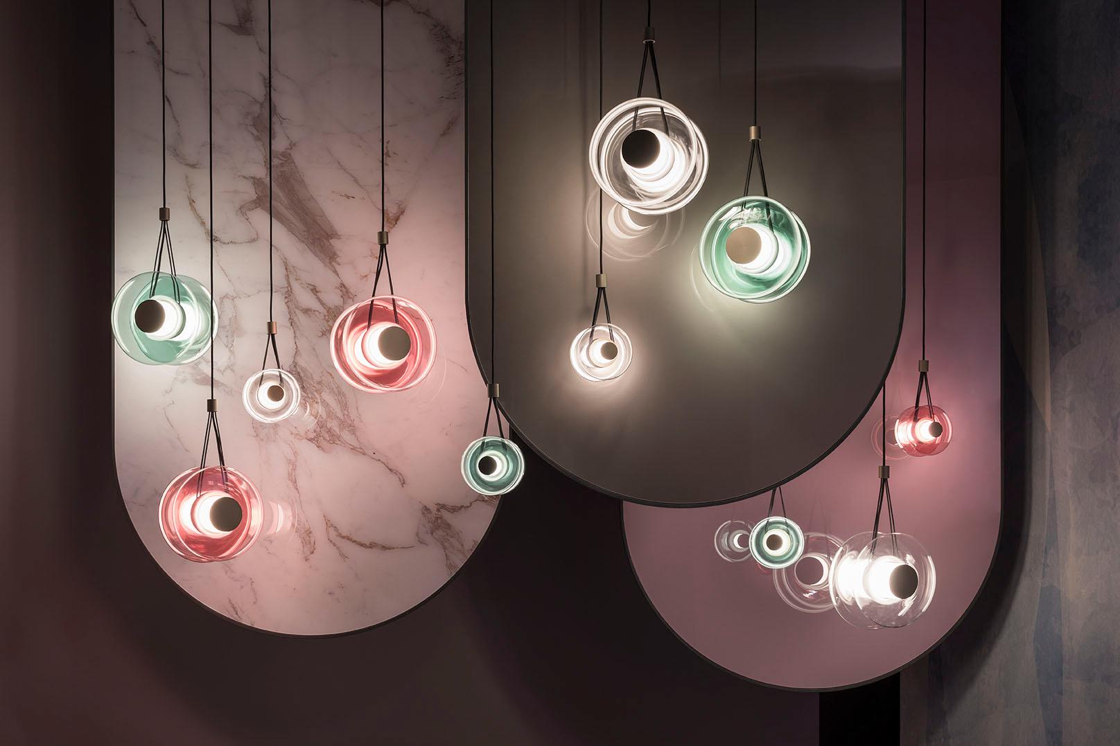 Italian Beautiful Ceiling Lamp Coloured Glass Bespokable Decorative Metal Elements For Sale