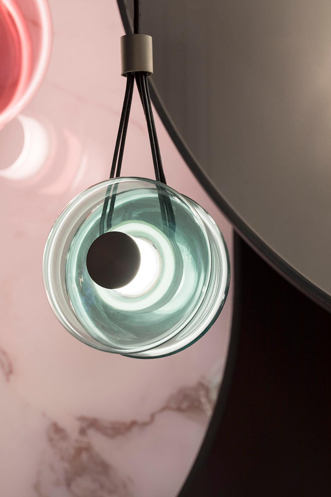 Beautiful Ceiling Lamp Coloured Glass Bespokable Decorative Metal Elements In New Condition For Sale In London, GB