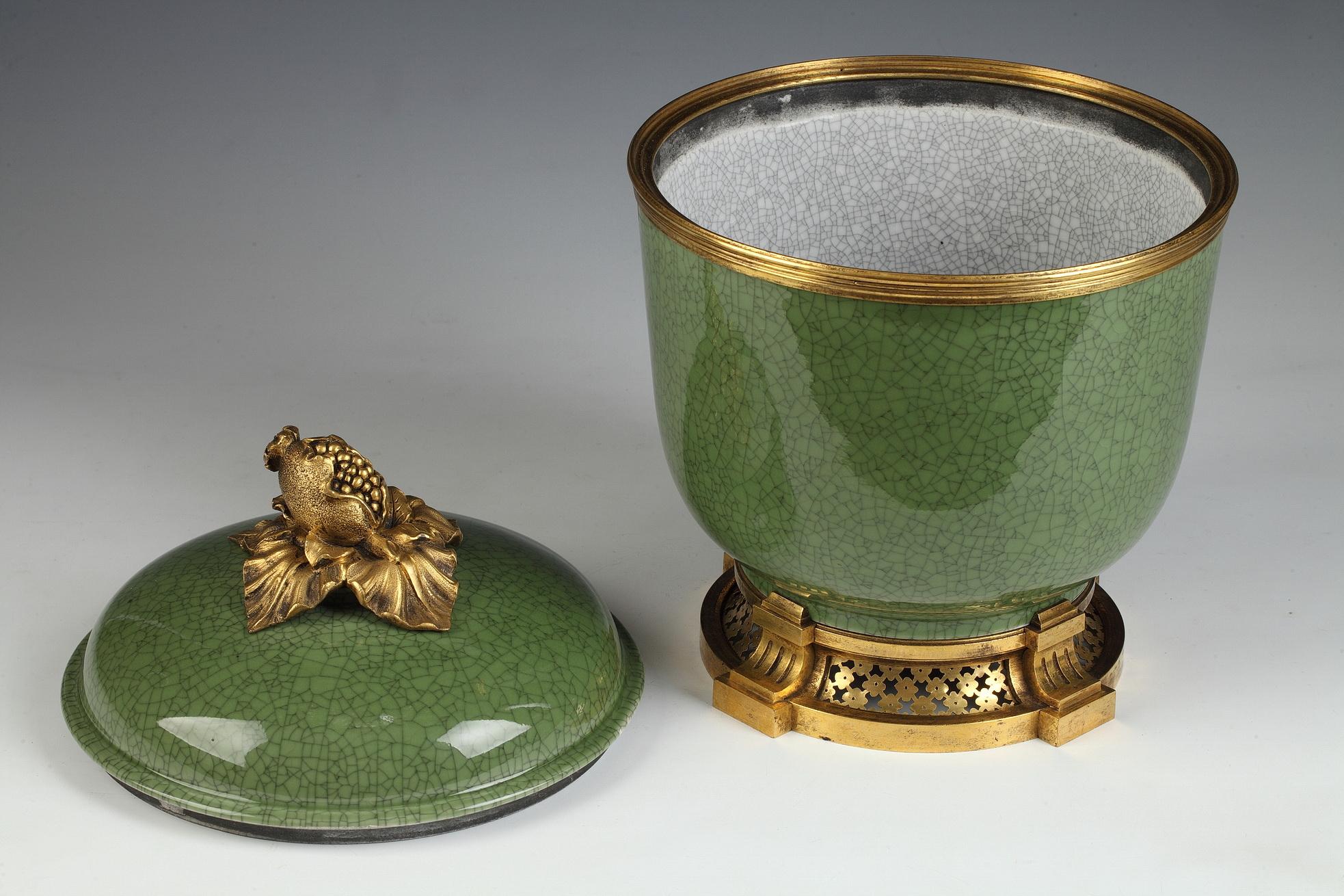Gilt Celadon Porcelain Jar Attributed to L'Escalier de Cristal, France, Circa 1880