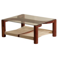 Beautiful center table with woven magazine rack made in Mexican Chicozapote wood