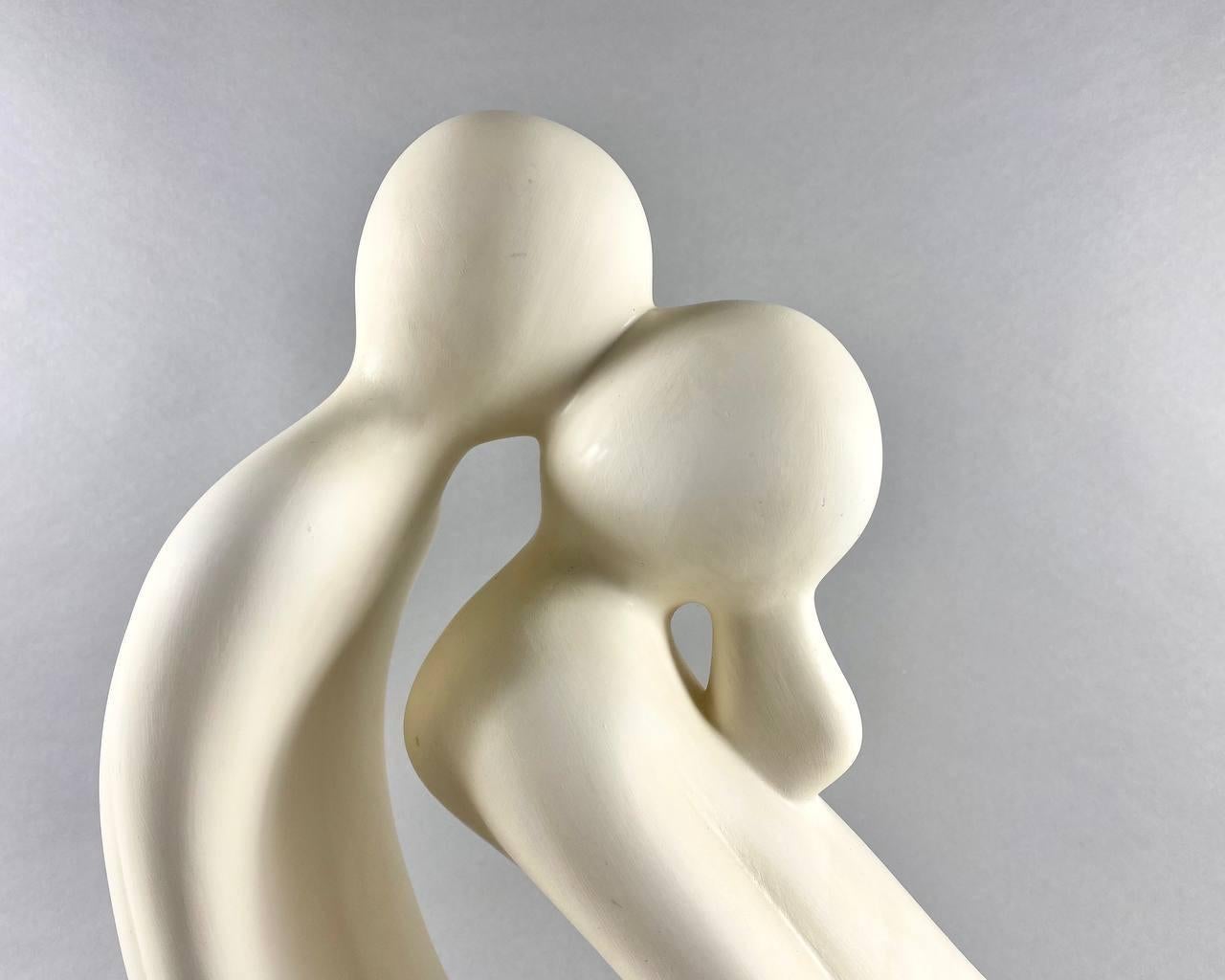 German Beautiful Ceramic Sculpture of Couple Kneeling “the Kiss”  Vintage