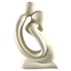 Beautiful Ceramic Sculpture of Couple Kneeling “the Kiss”  Vintage