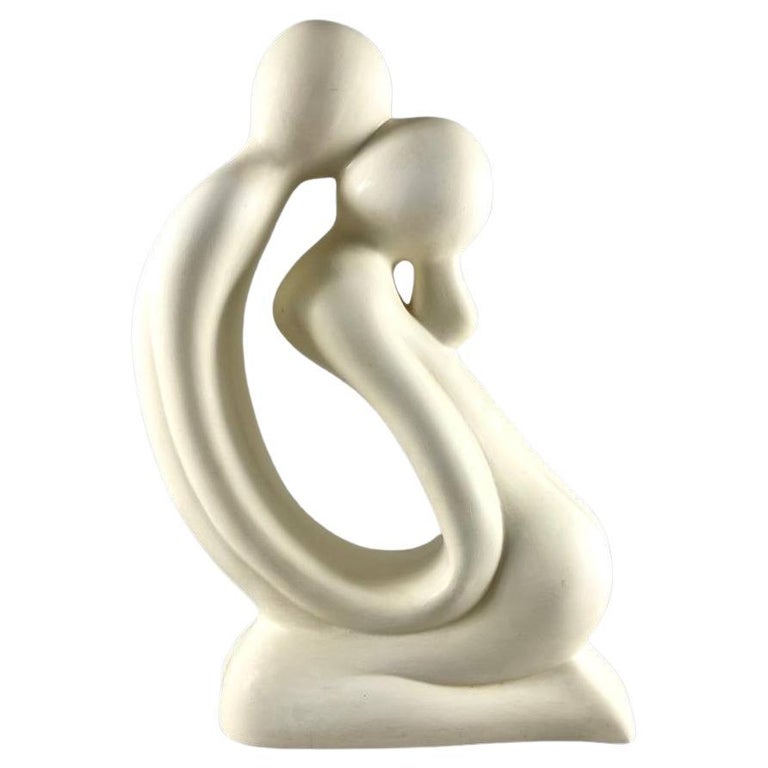 Beautiful Ceramic Sculpture of Couple Kneeling “the Kiss” Vintage For