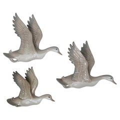 Vintage Beautiful Ceramic Set of Three Flying Goose Wall Decoration, 1960s