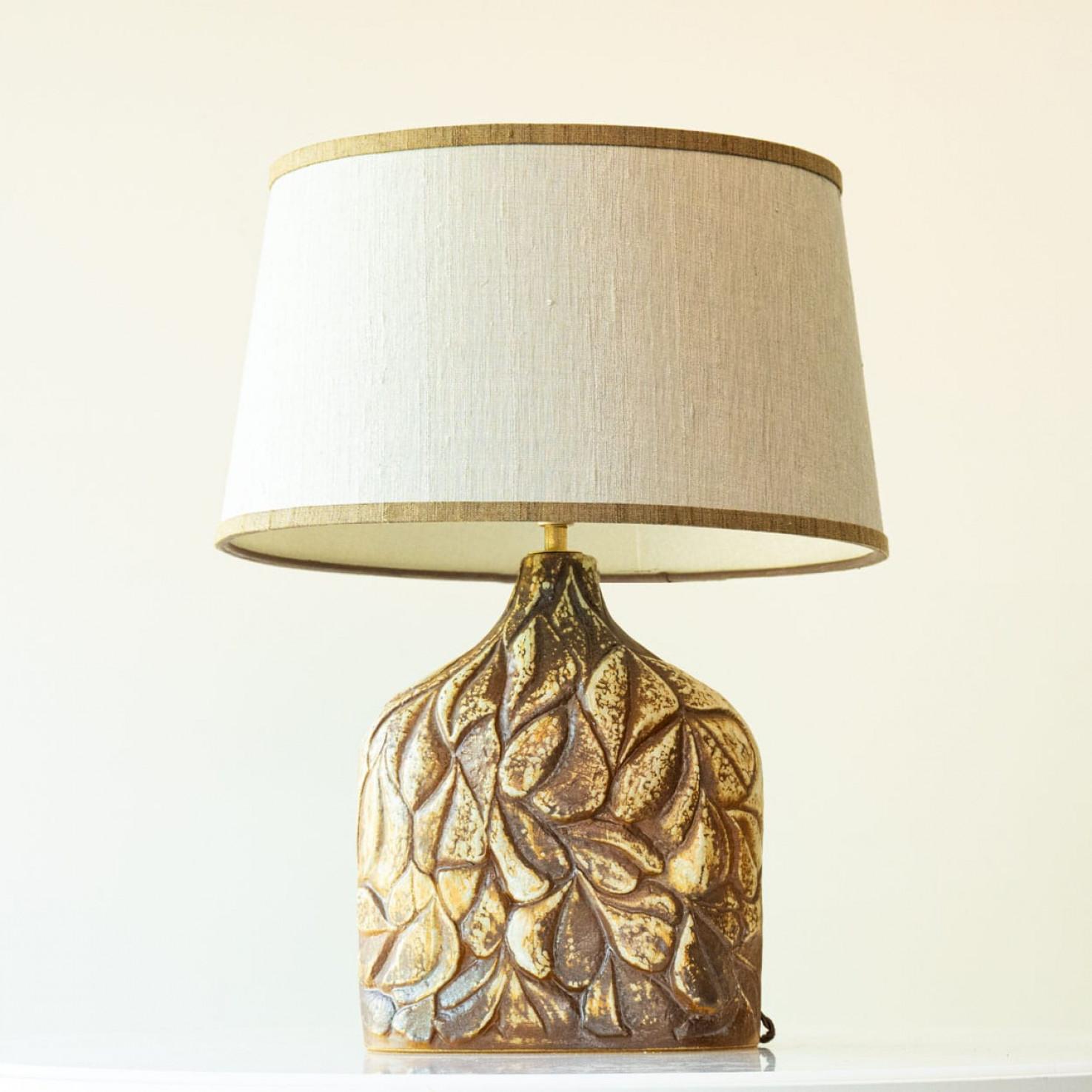 French Beautiful Ceramic Table Lamp, New Lampshade by R. Houben, 1970 (Copy) For Sale