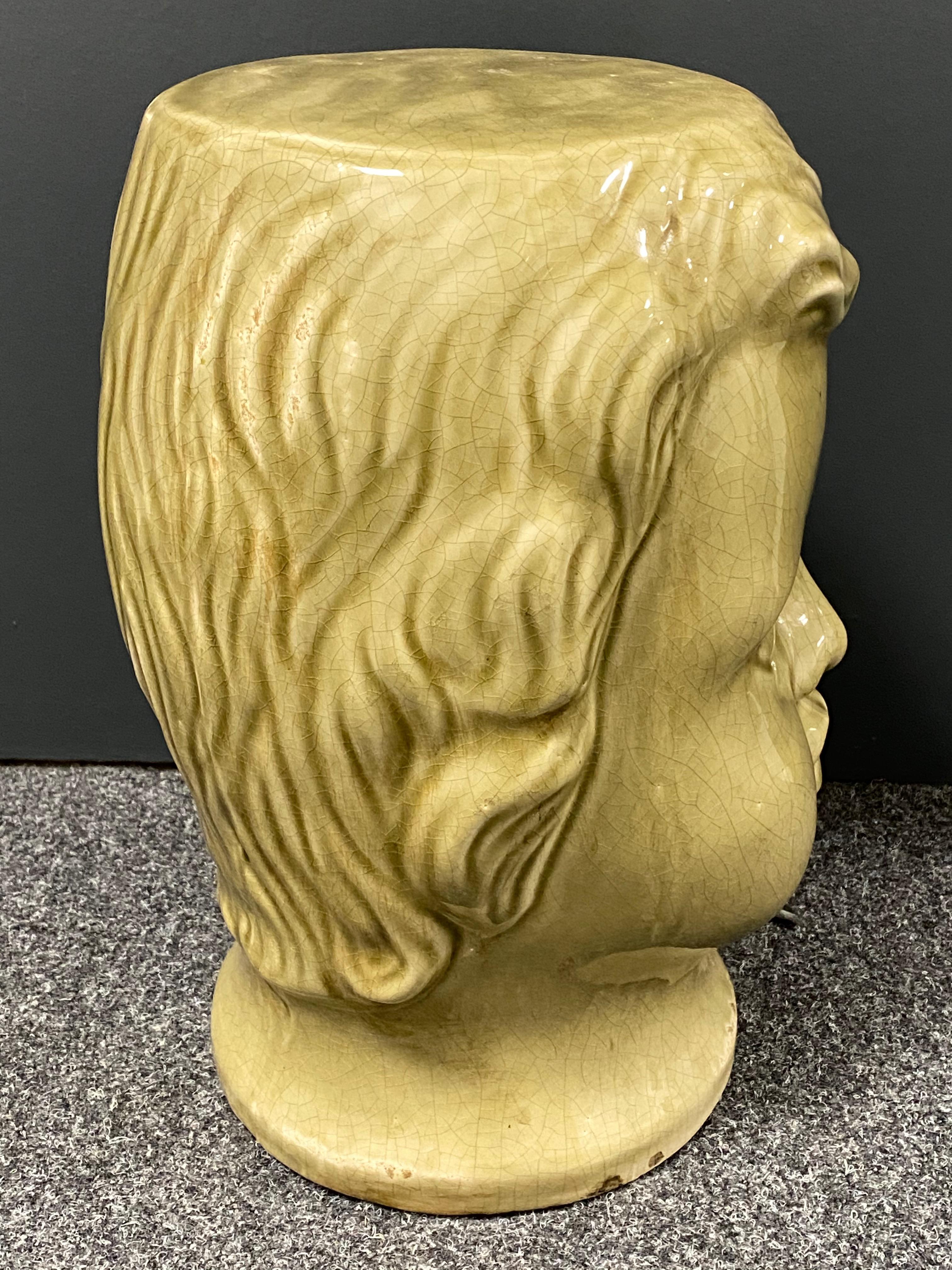 Beautiful Ceramic Toddler Head Garden Stool or Side Table Patio Decoration In Good Condition In Nuernberg, DE