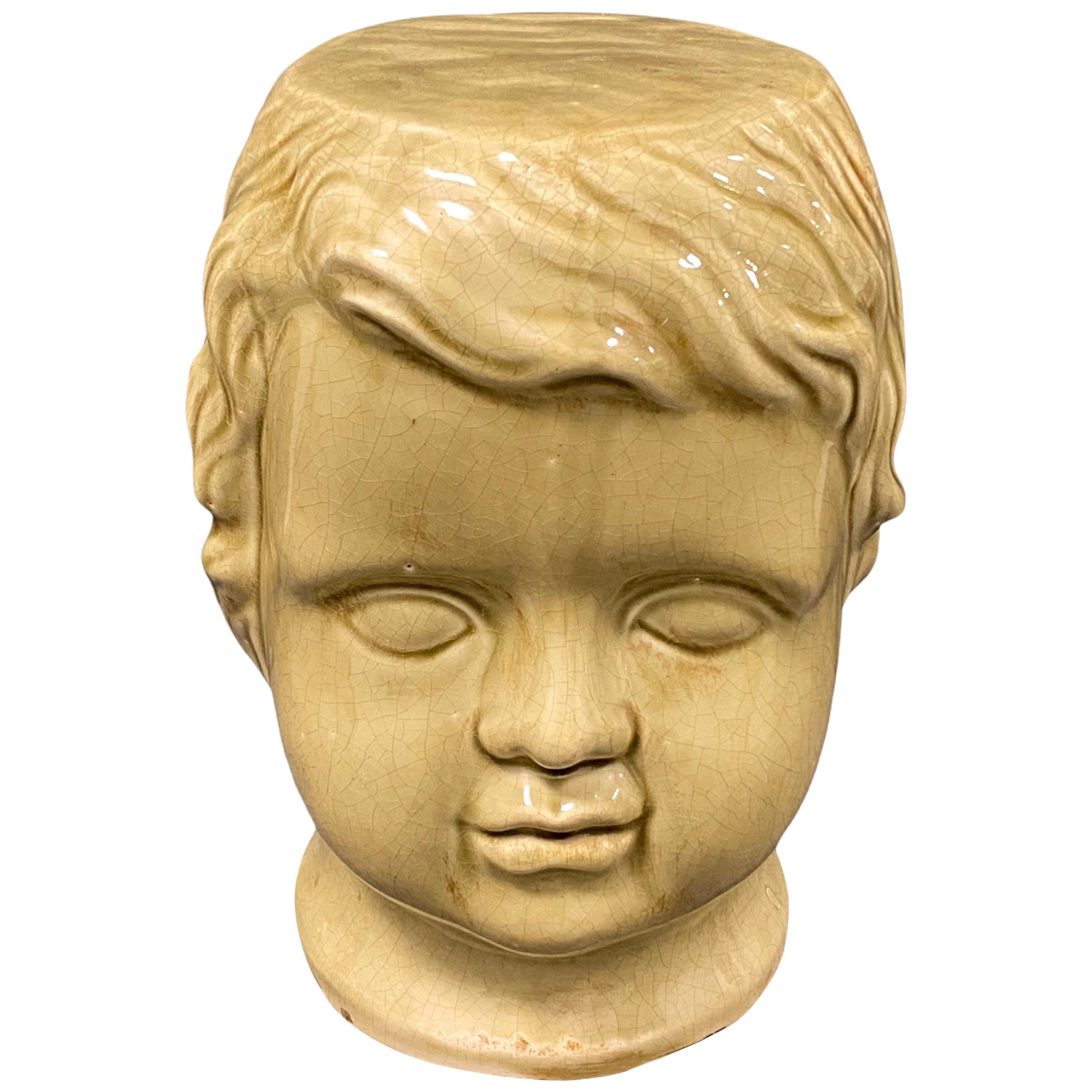 Beautiful Ceramic Toddler Head Garden Stool or Side Table Patio Decoration