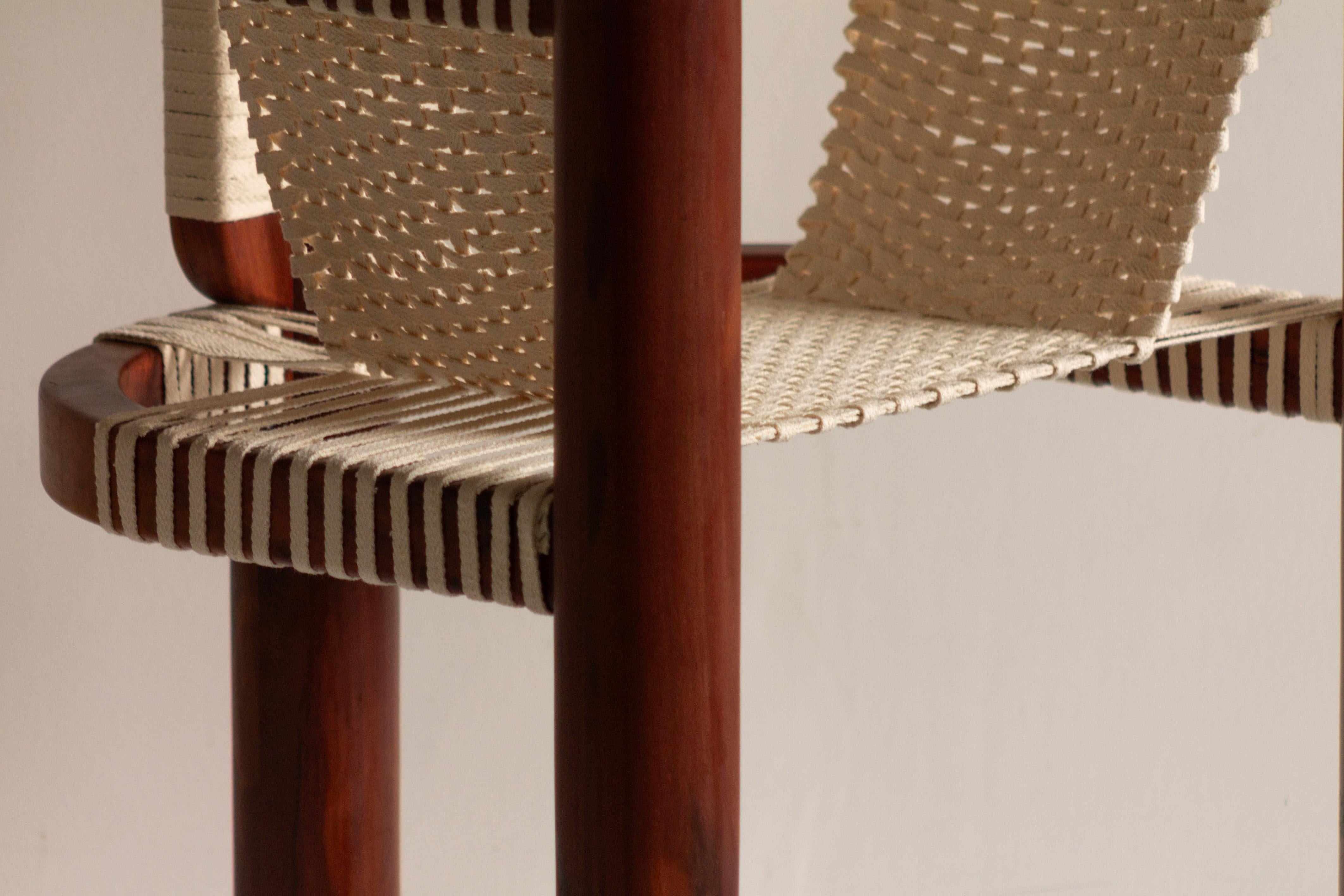 Hand-Carved Beautiful chair with woven seat made in Mexican Chicozapote wood For Sale