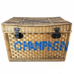 Beautiful Champagne Wicker Basket Trunk, 1910s, France
