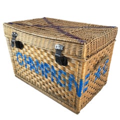 Beautiful Champagne Wicker Basket Trunk, 1910s, France