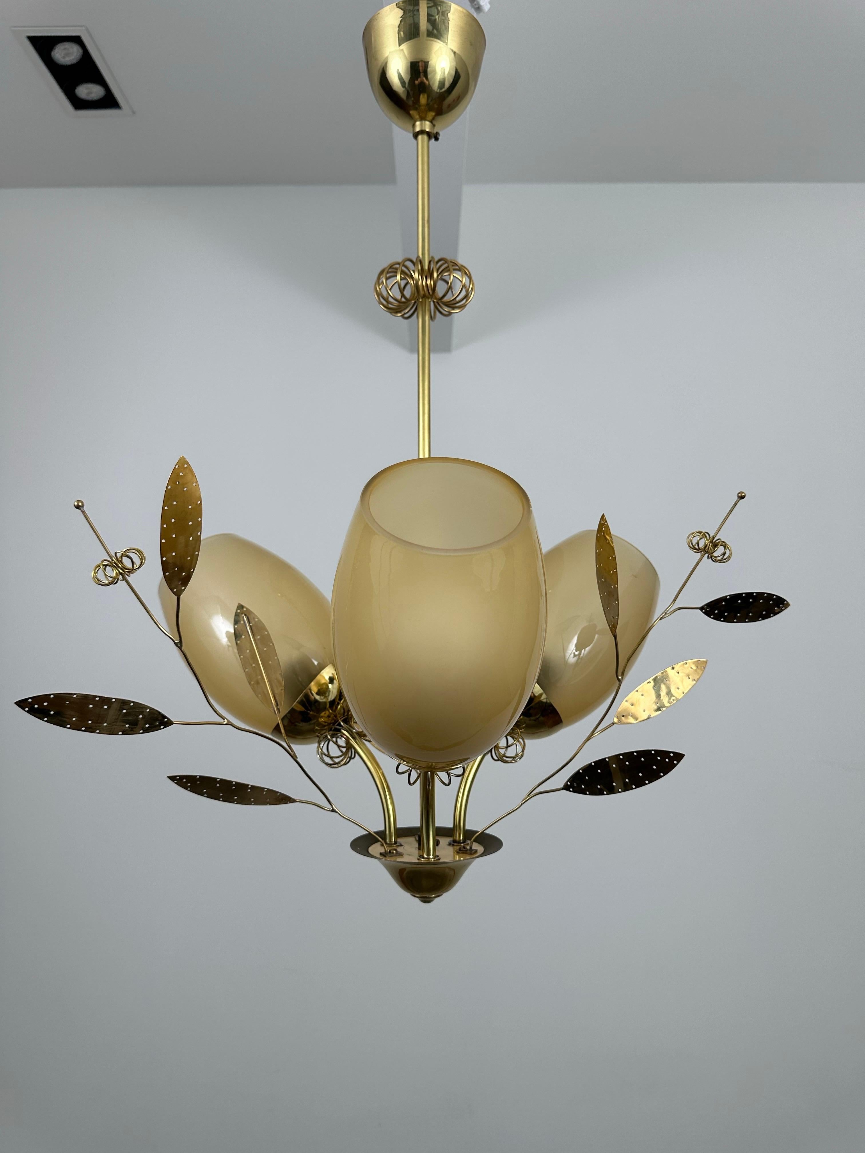 Beautiful Chandelier / Pendant Ceiling Light by Itsu, Finland, 1950s 3