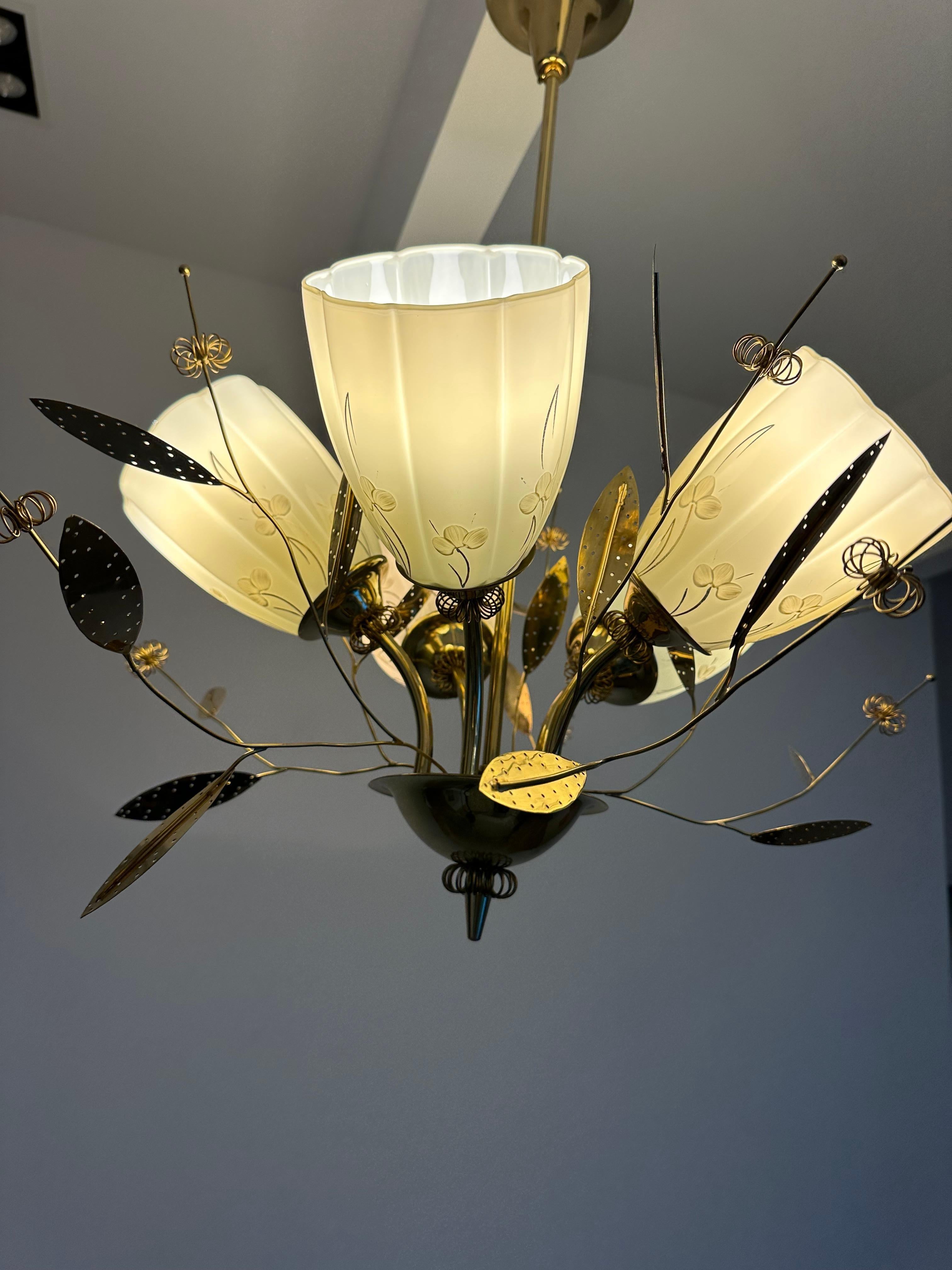 Beautiful Chandelier / Pendant Ceiling Light by Itsu, Finland, 1950s For Sale 3