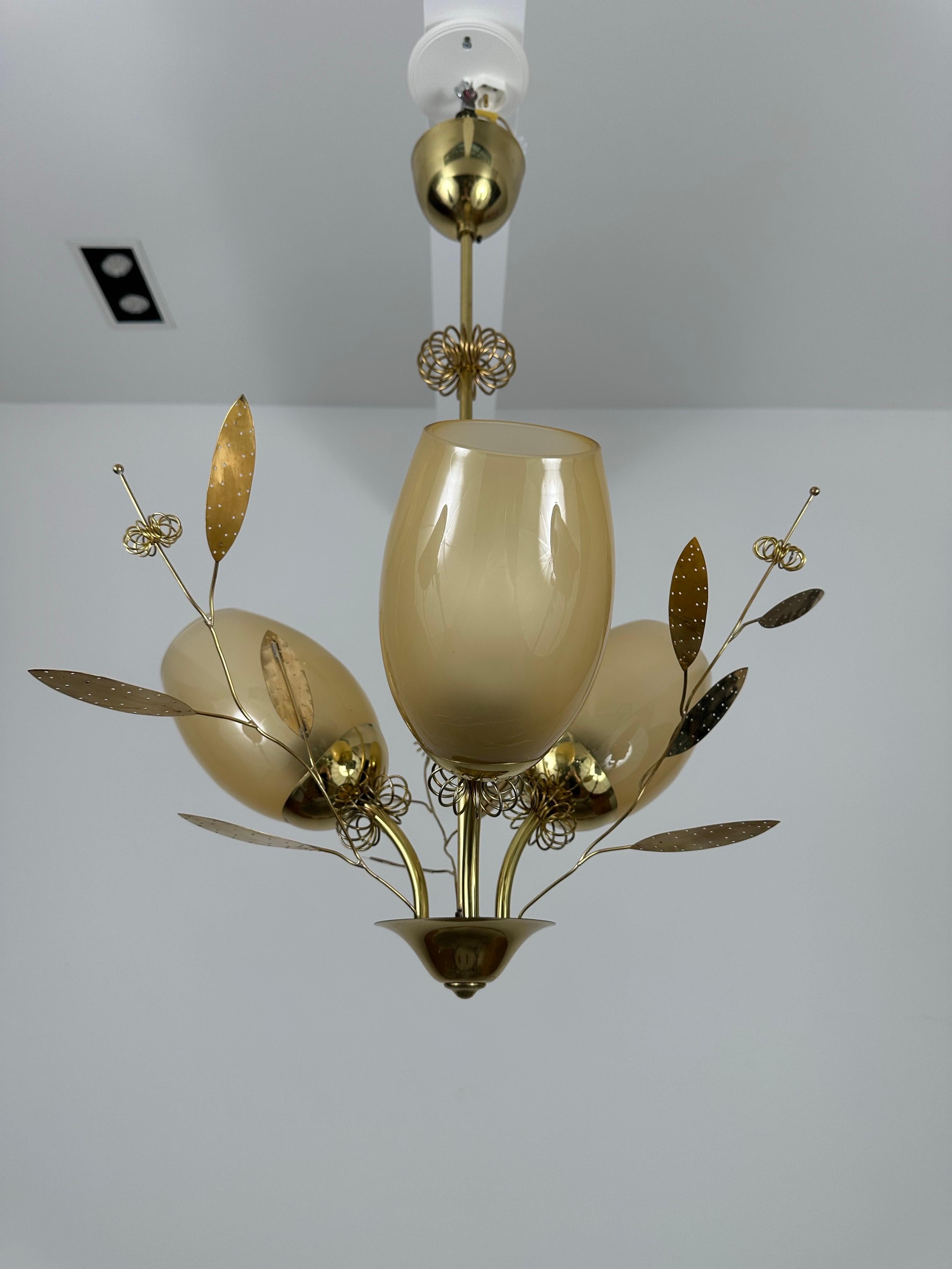 Mid-Century Modern Beautiful Chandelier / Pendant Ceiling Light by Itsu, Finland, 1950s