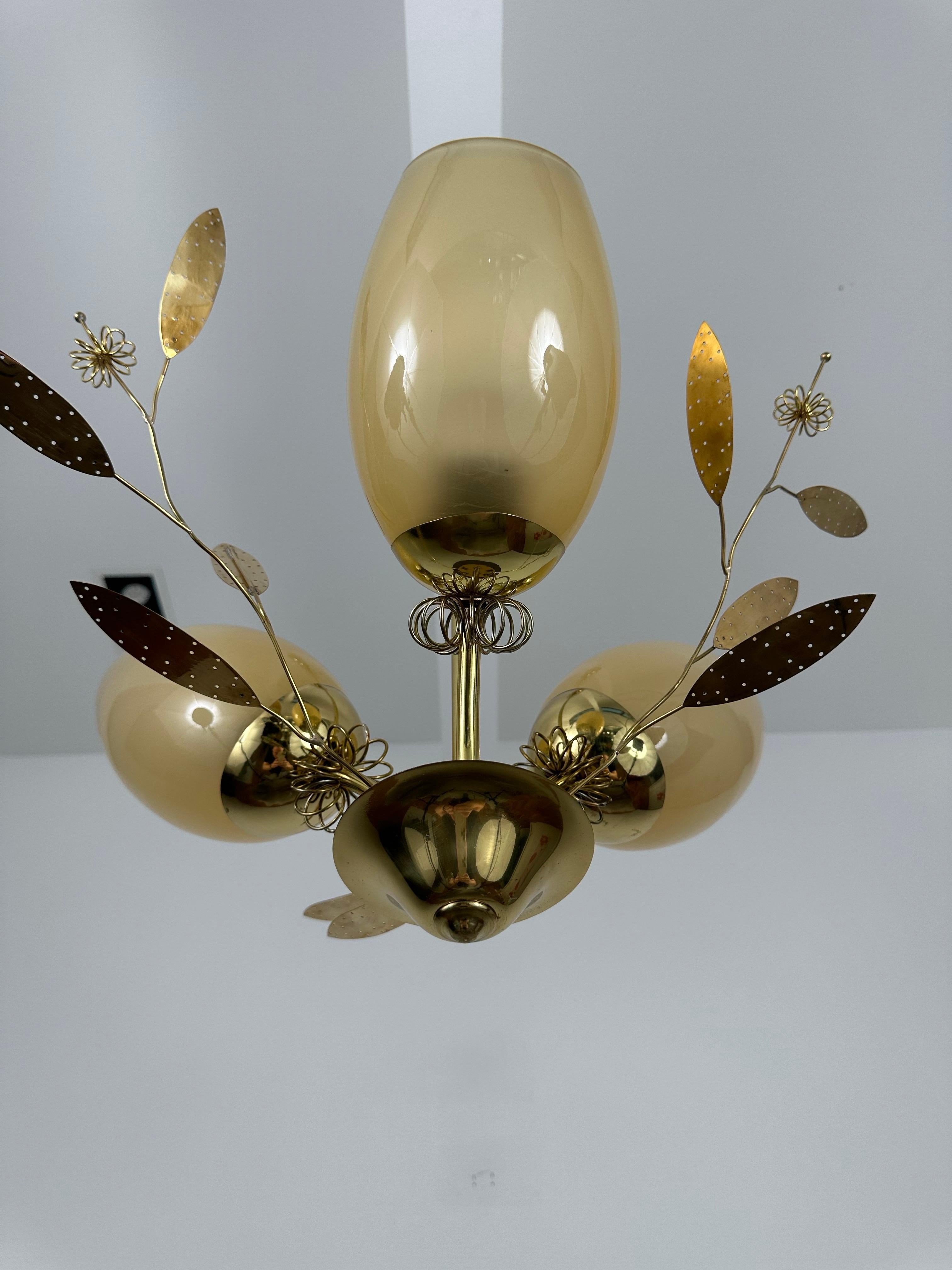 Mid-20th Century Beautiful Chandelier / Pendant Ceiling Light by Itsu, Finland, 1950s