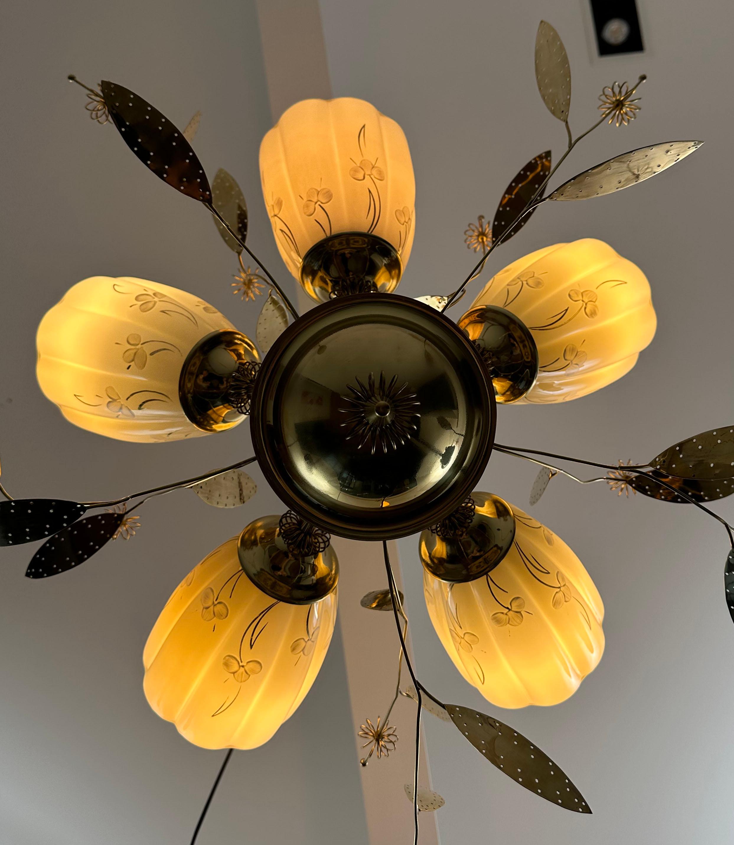 Brass Beautiful Chandelier / Pendant Ceiling Light by Itsu, Finland, 1950s For Sale