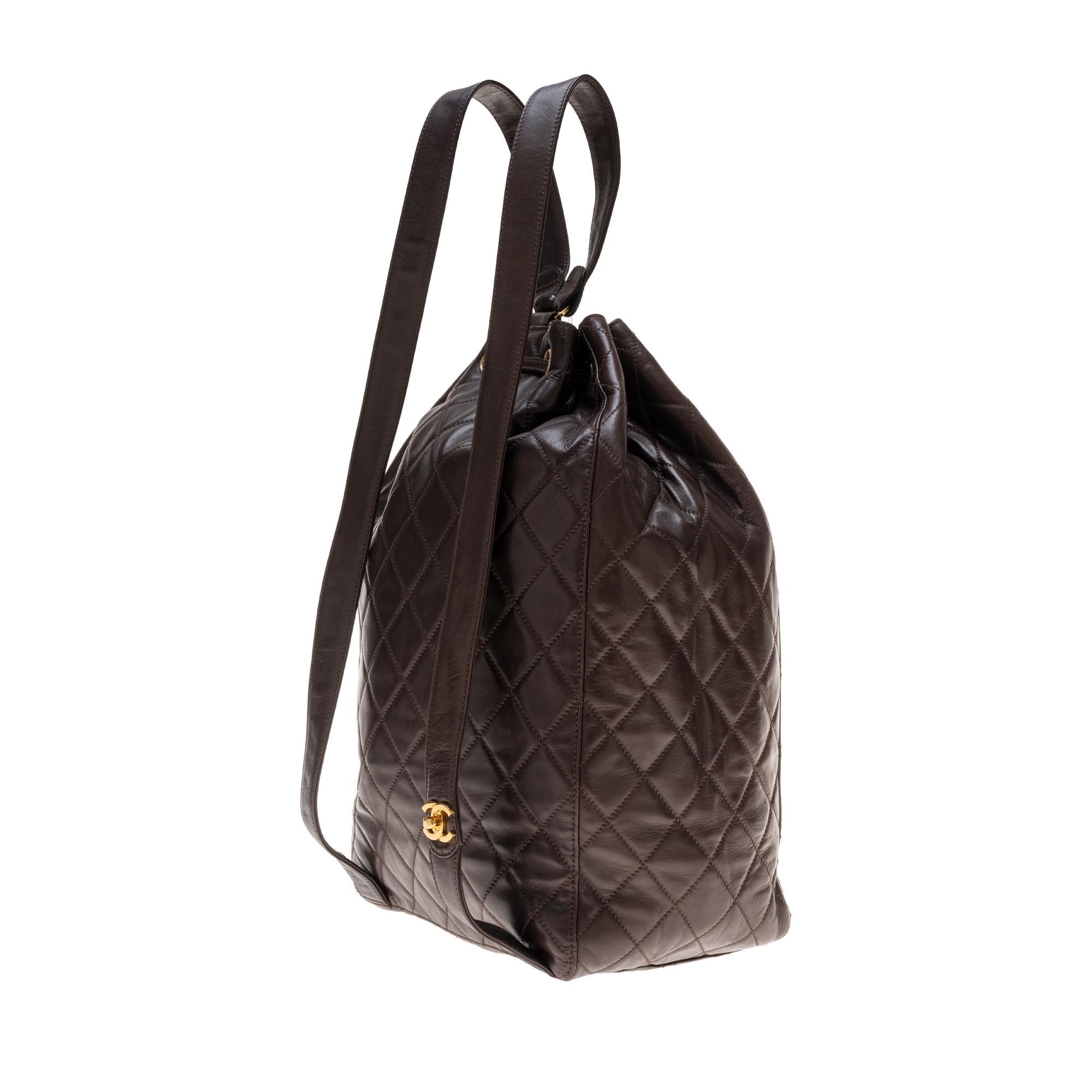 Beautiful Chanel Backpack in quilted brown lambskin ! 2