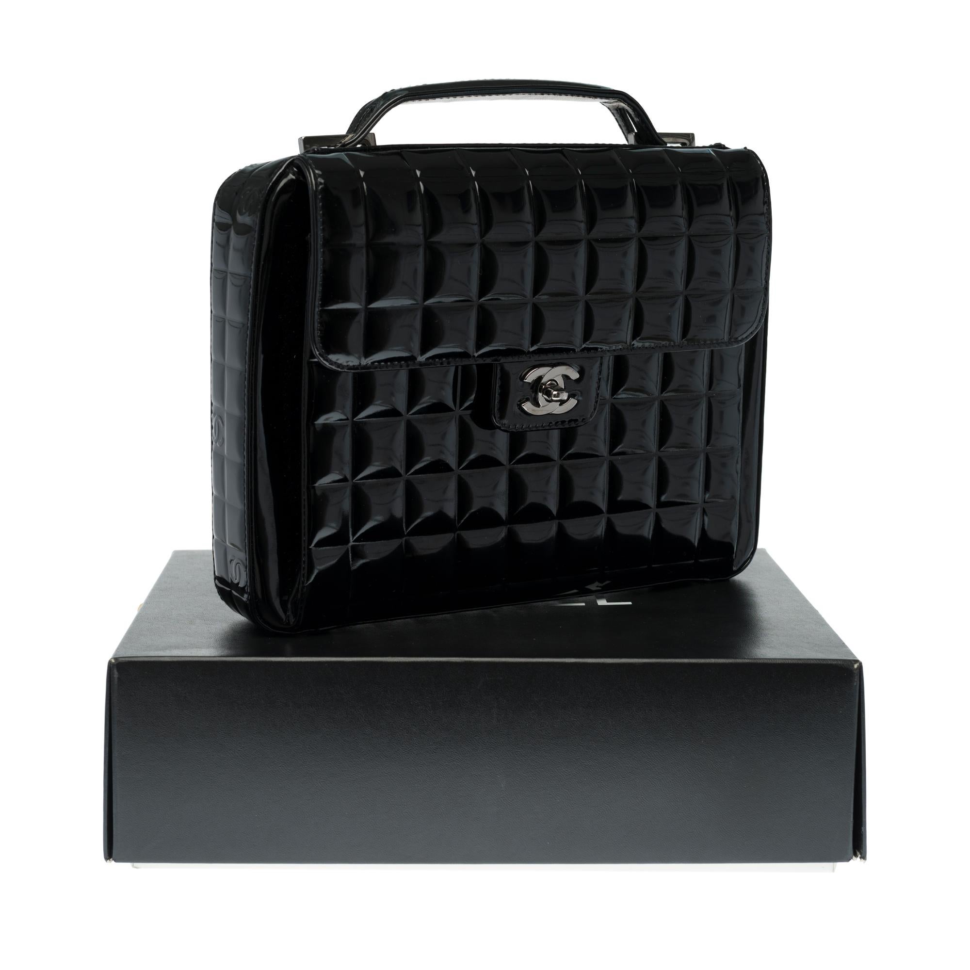 Beautiful Chanel black quilted patent leather satchel bag 6