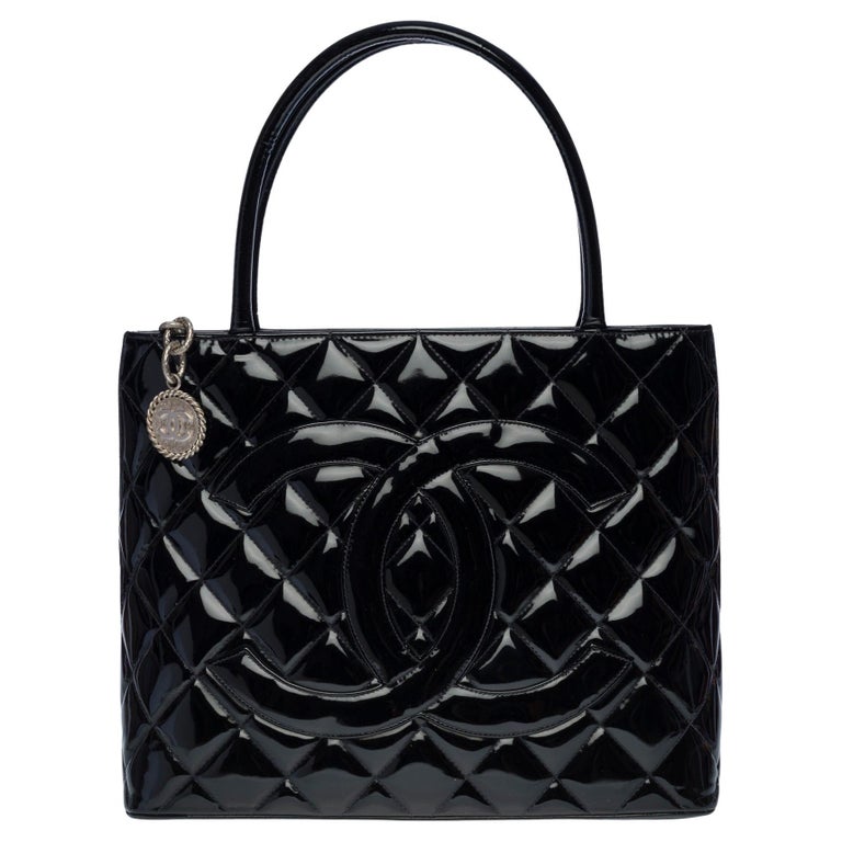Chanel Black Lace and Patent Double Bag at 1stDibs