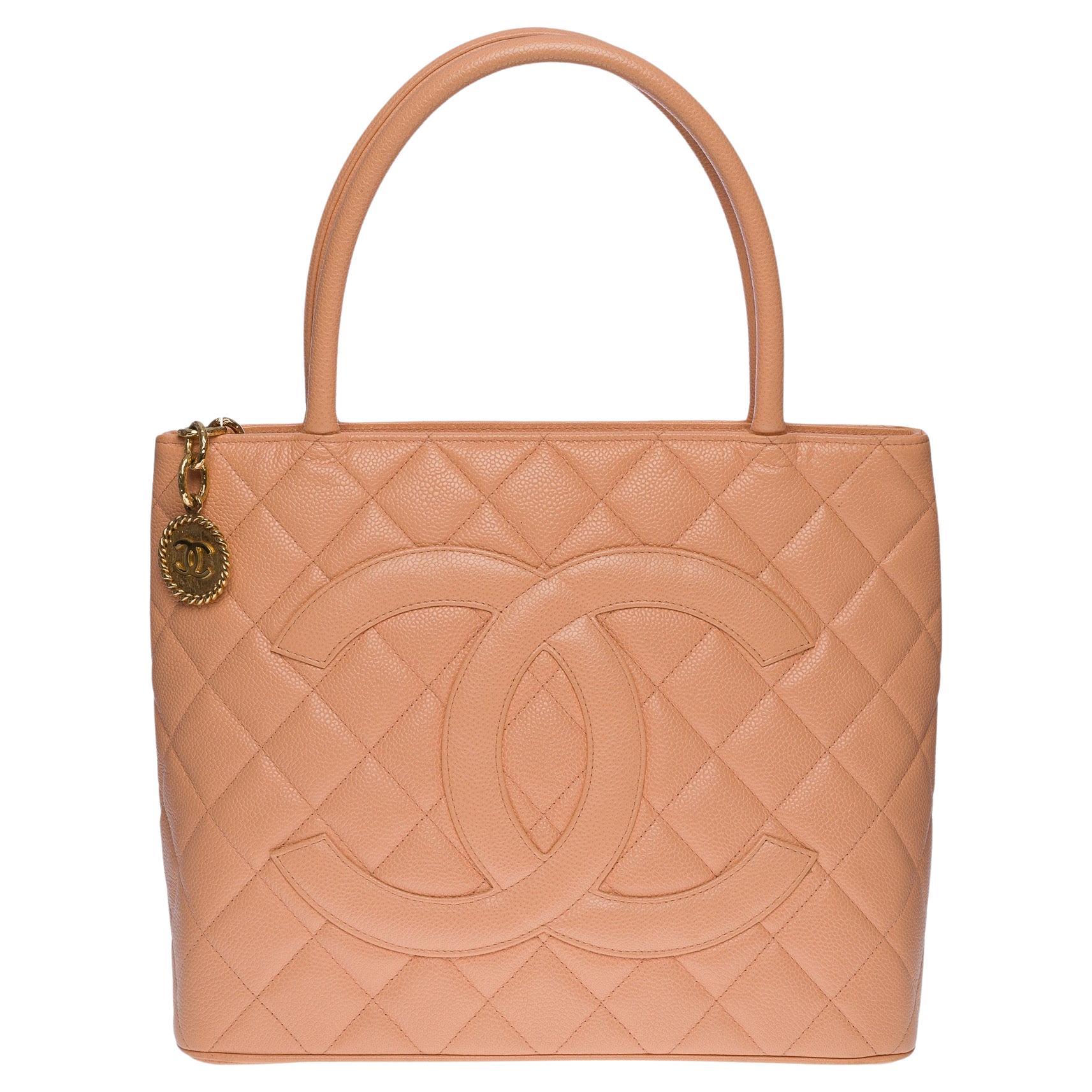 Chanel Pink Caviar Skin Medallion Tote Bag with Silver Hardware