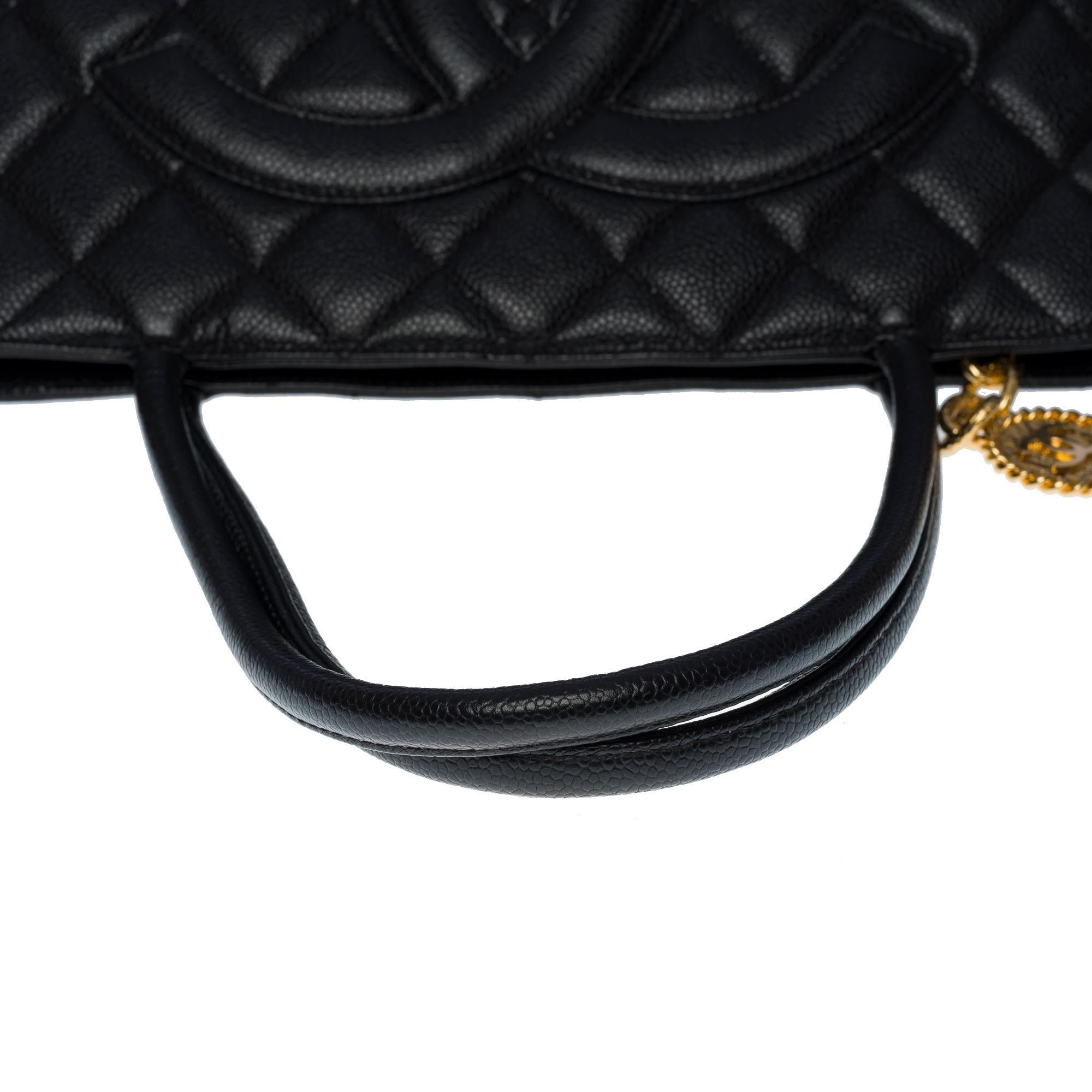 Beautiful Chanel Medaillon Tote bag in black caviar leather, GHW For Sale 4