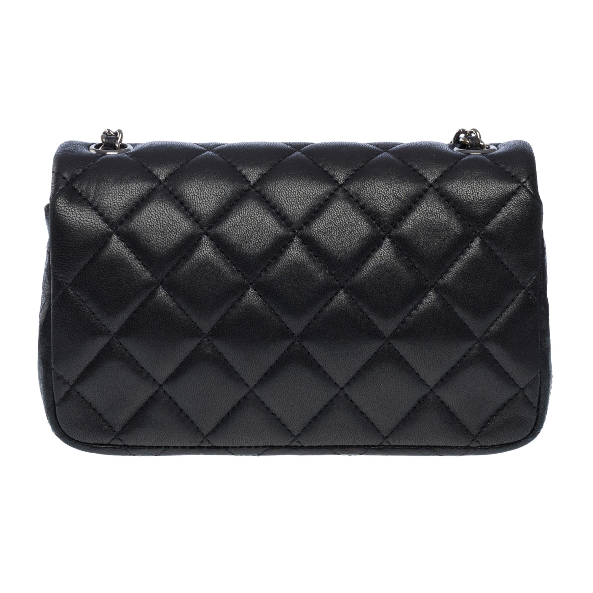 Women's Beautiful Chanel Timeless Mini shoulder Flap bag in Black quilted lambskin, BSHW