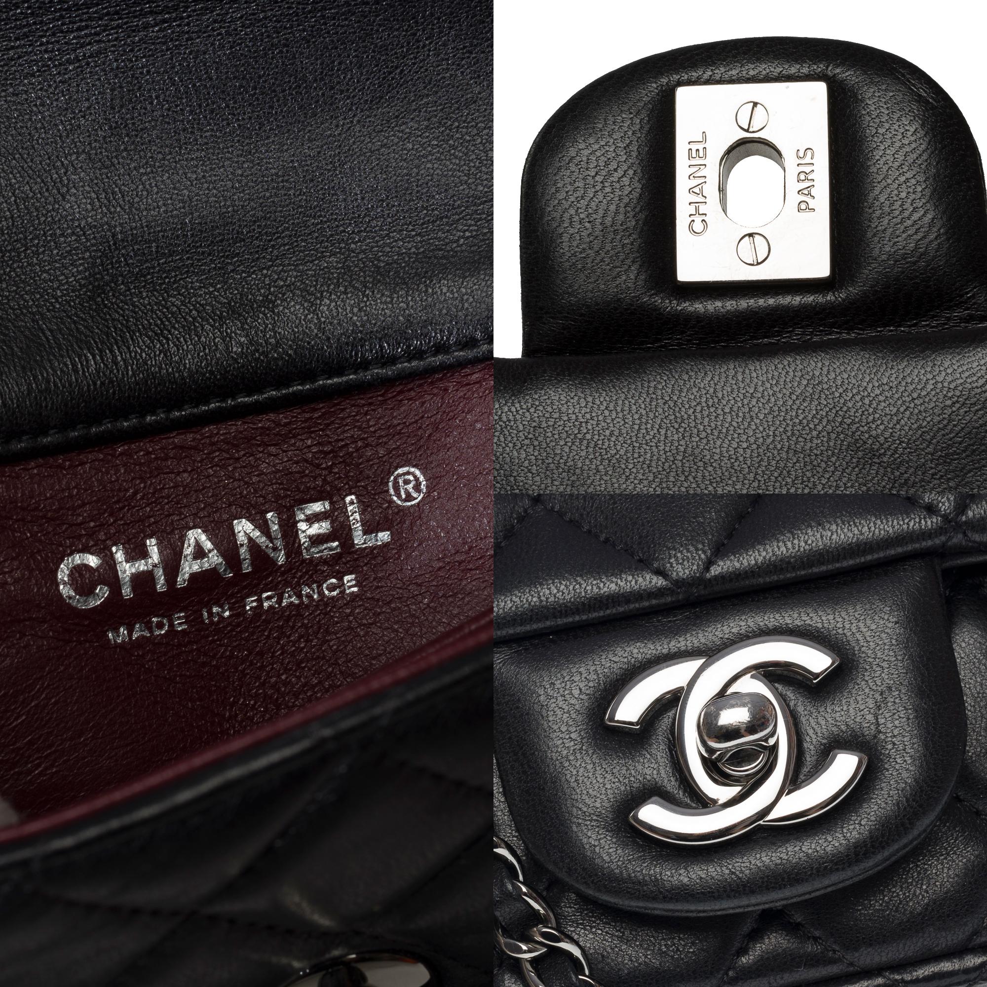 Schöne Chanel Timeless Mini-Schultertasche mit Klappe aus schwarzem gestepptem Lammfell, BSHW 3